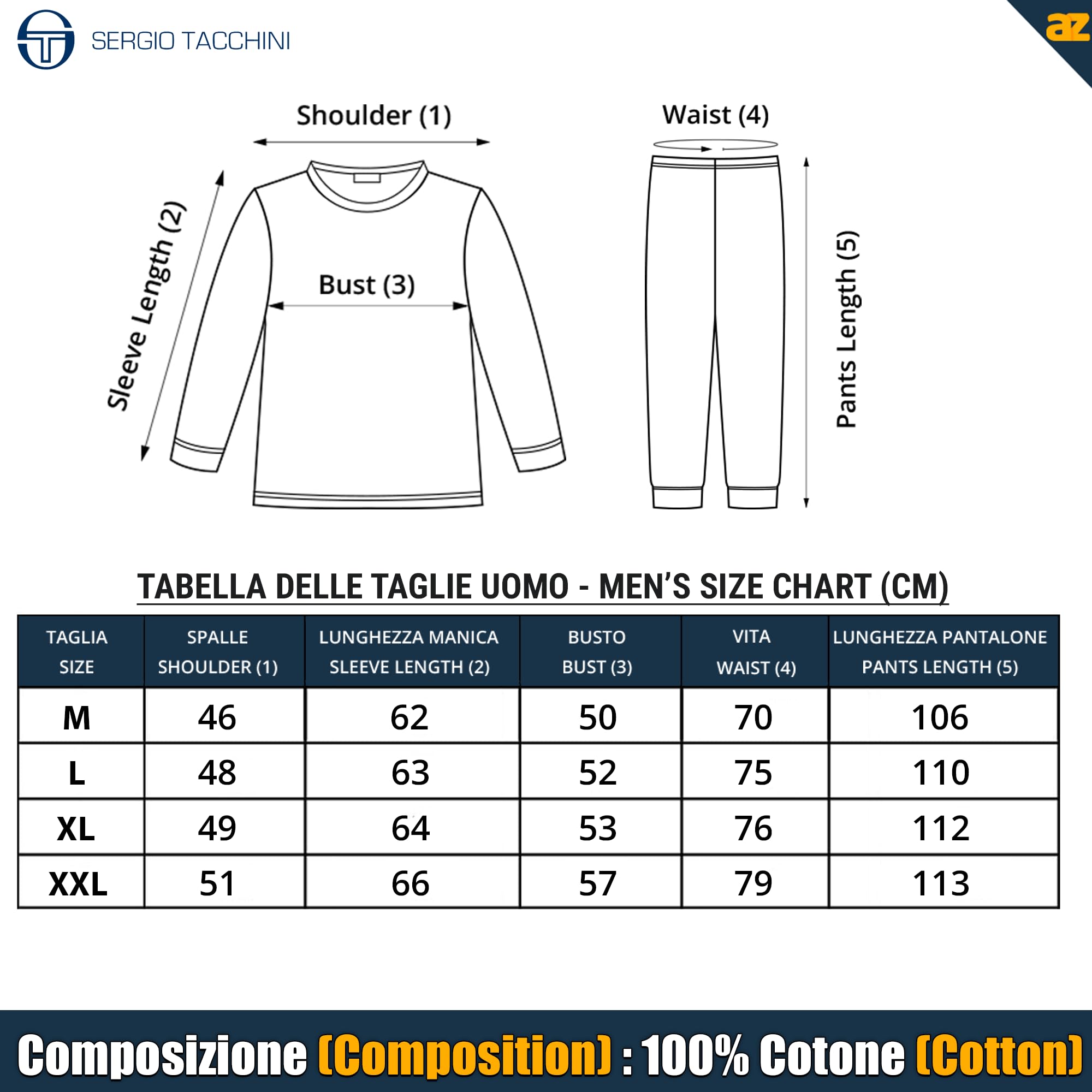 Sergio Tacchini Pigiama da Uomo in Jersey di Cotone