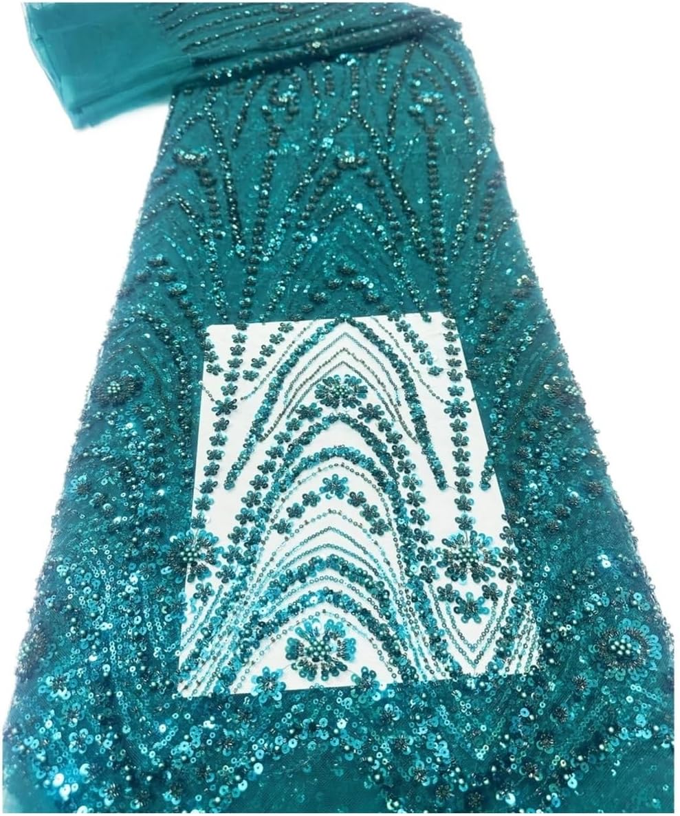 5 Yards Sequin Fabric by The Yard Lace Embroidered Floral Mesh for Prom Dress Bridal Gown(Green2)