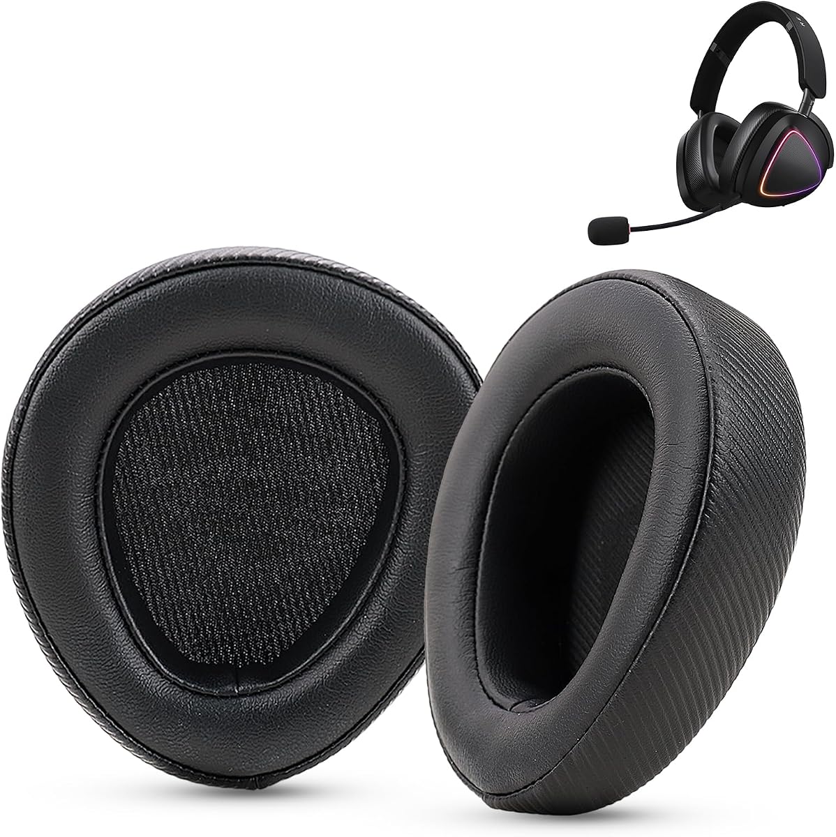Almohadillas para oídos compatibles con auriculares inalámbricos para juegos ASUS ROG Delta II, almohadillas de repuesto impermeables con espuma viscoelástica (cuero proteico-negro)