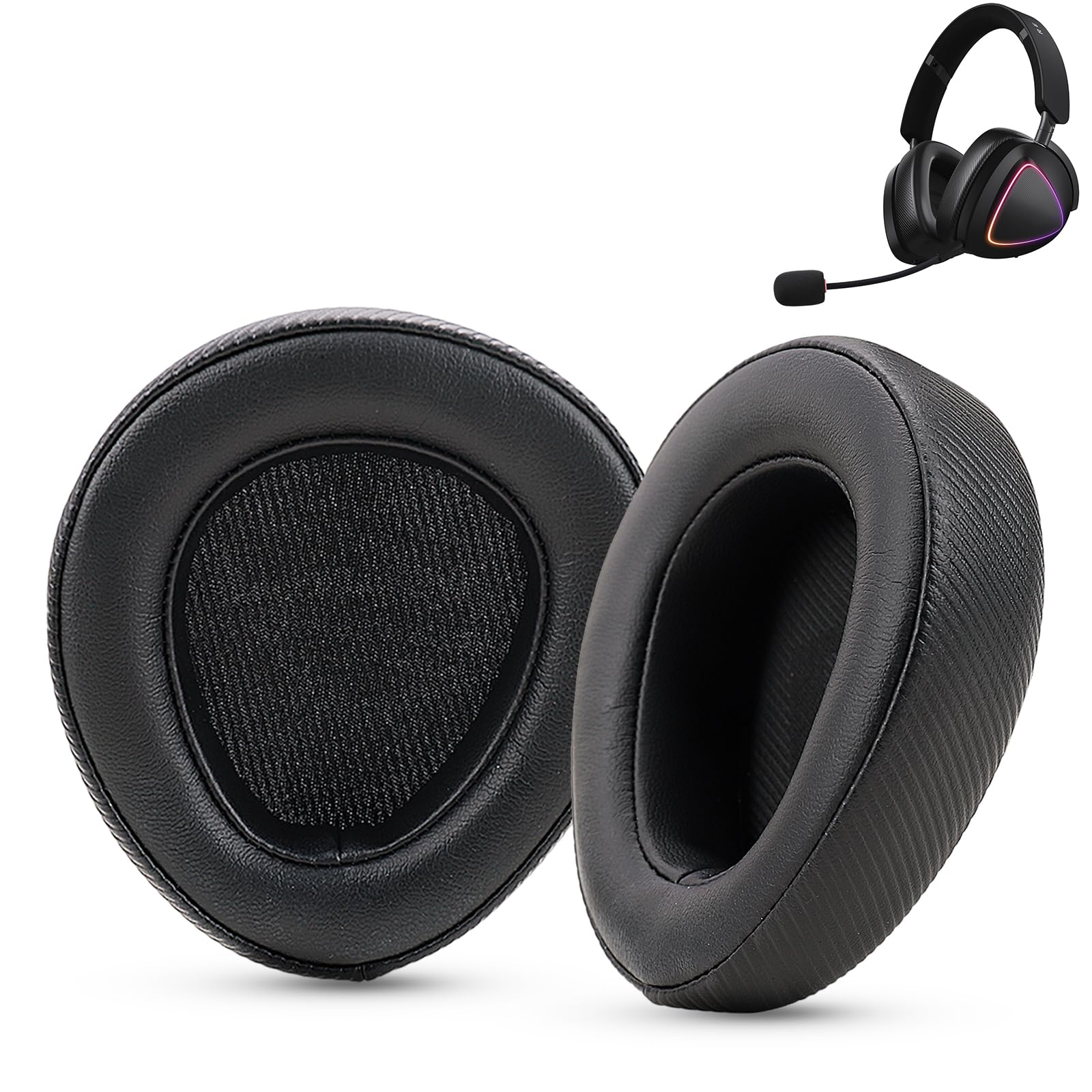Ear Cushion Pads Compatible with ASUS ROG Delta II Wireless Gaming Headset, Water-Proof Replacement Earpads with Memory Foam (Protein Leather-Black)