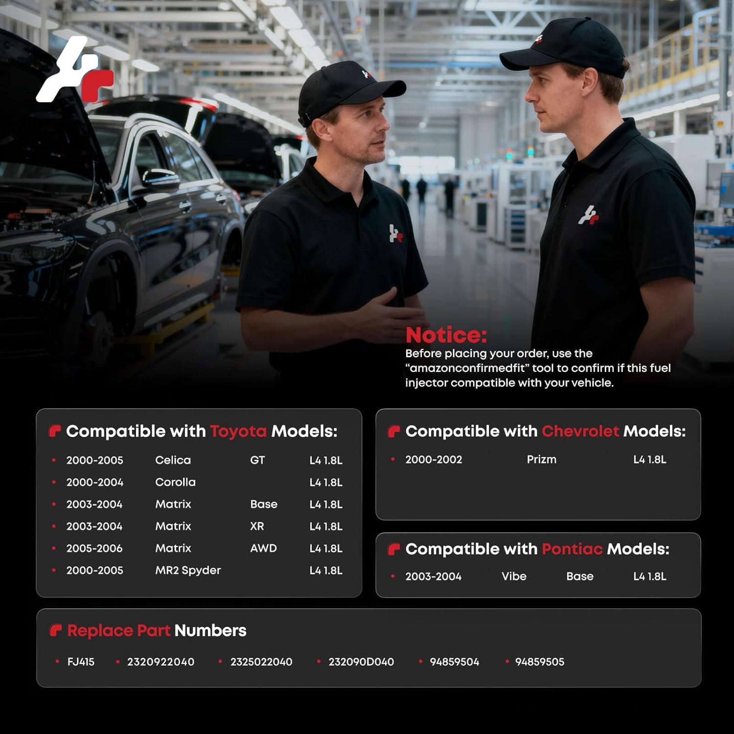 12 holes Fuel Injectors Set of 4, Compatible with Toyota Corolla 2000-2004, Celica/MR2 Spyder 2000-2005, Matrix 2003-2006, Chevy Prizm, Pontiac Vibe, L4 1.8L, Replace Part 23250-22040