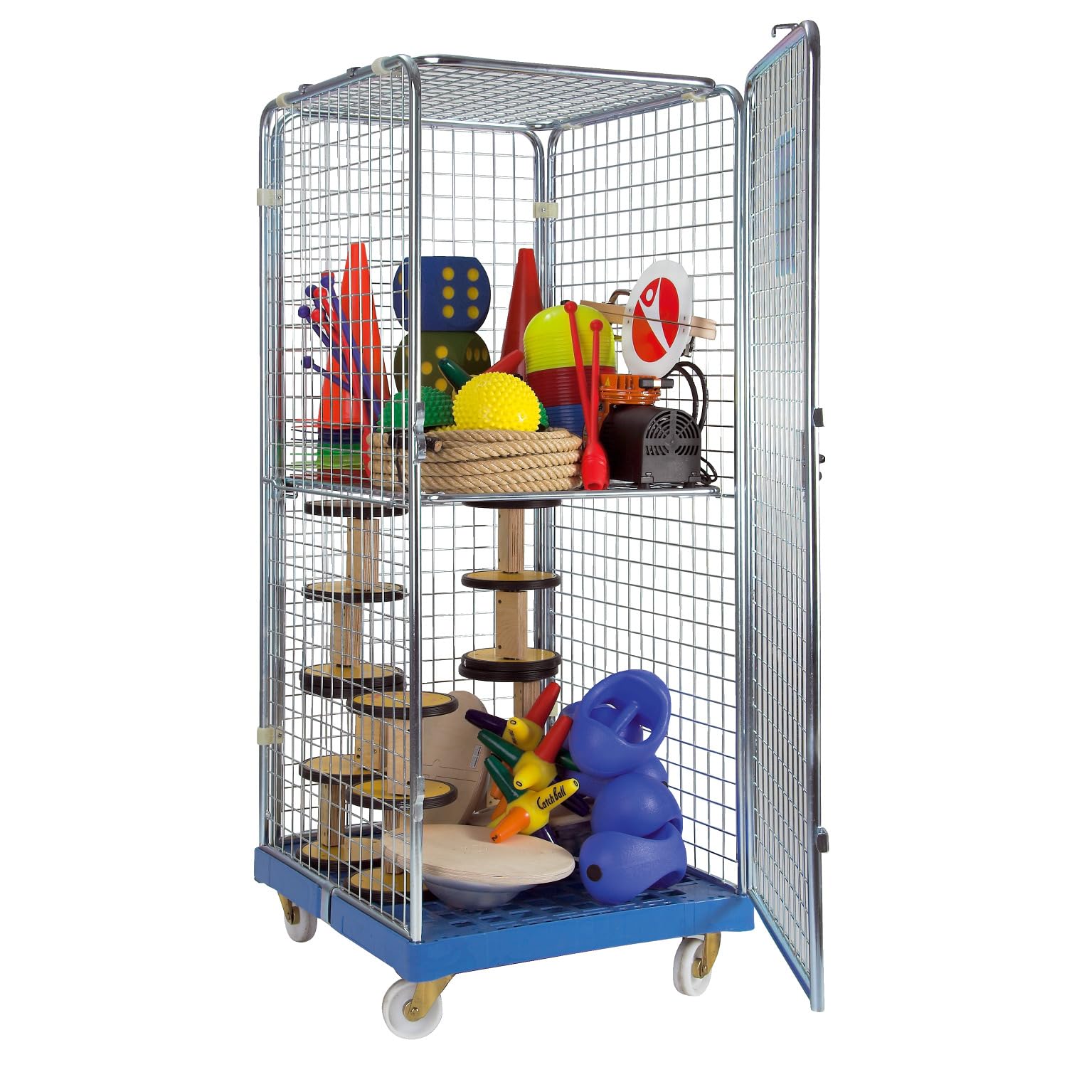 Sport-Thieme Materialwagen Classic-Rollbox N°5 | 990 Liter Stauraum, Mobiler Transportwagen | 10 Jahre Garantie | 72x180x81 cm | Regalwagen Ballwagen Gitterwagen | Indoor Kindergarten Schule Verein