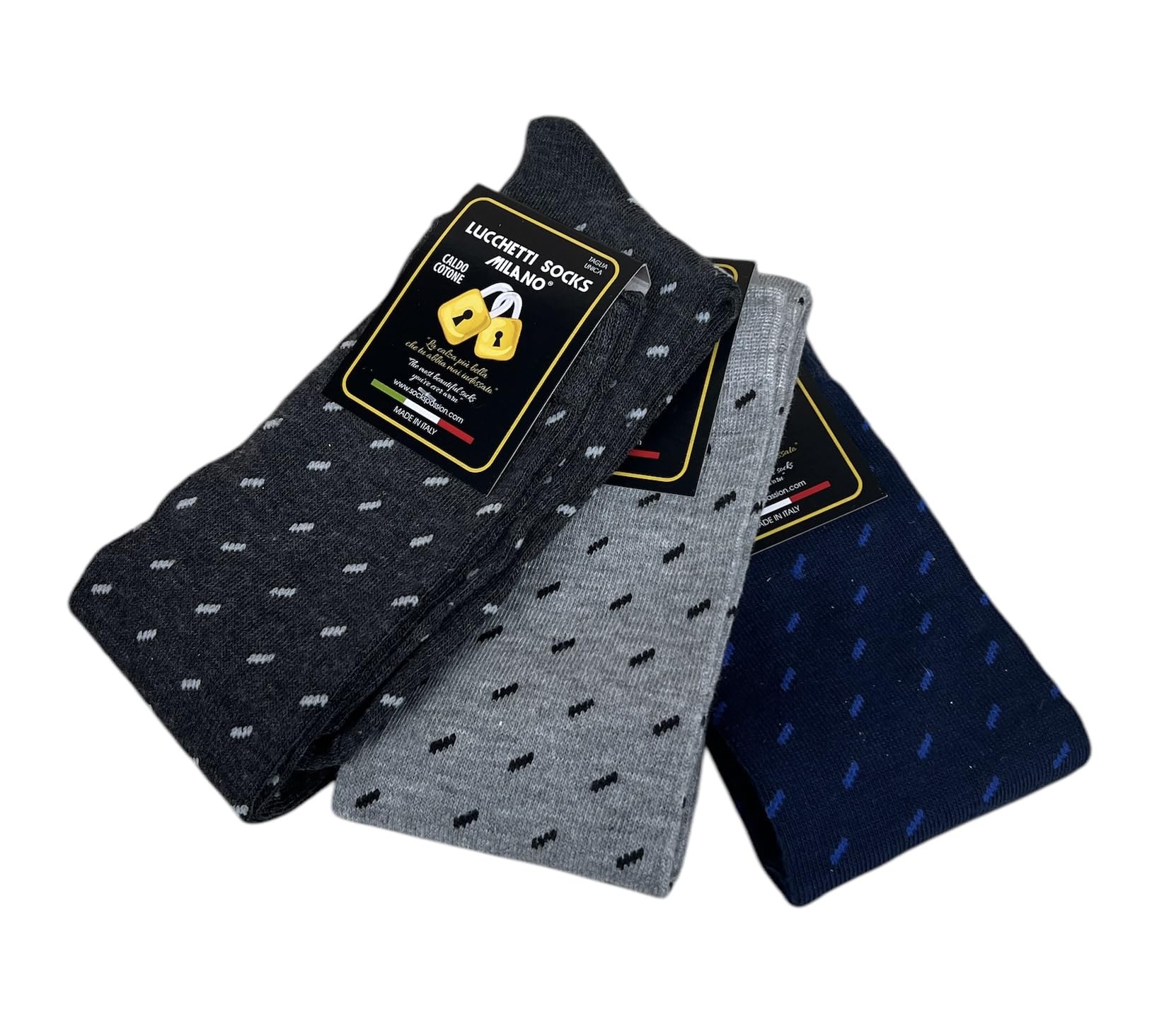 Lucchetti Socks Milano Set da 6 Paia di calze uomo lunghe caldo cotone colorate tendenza pois fantasia fashion Made in Italy