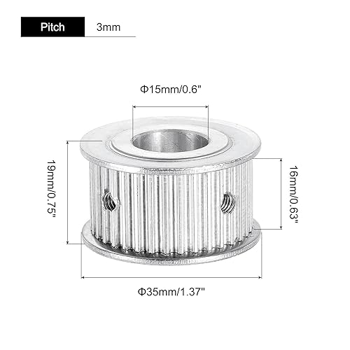 Miniatura 2 de MECCANIXITY 3M35 - Polea de sincronización de dientes, engranaje de transmisión de correa de rueda sincrónica con tornillo M4, diámetro de 0.315in