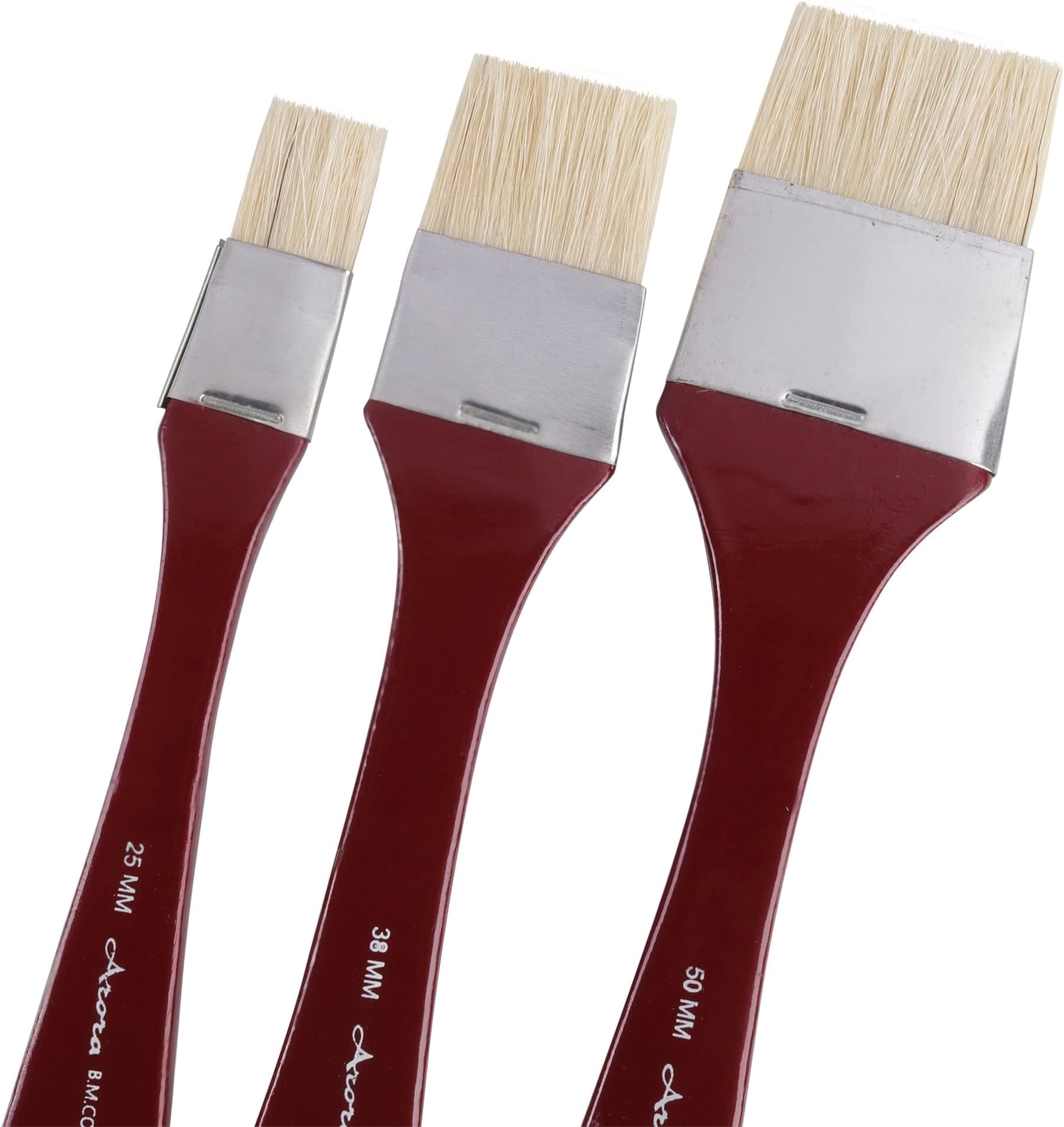 Arora Long Handle Flat Hog Hair Paint Brush Set of 1 inch , 1.5 Inch and 2 Inch for Oil Color Painting