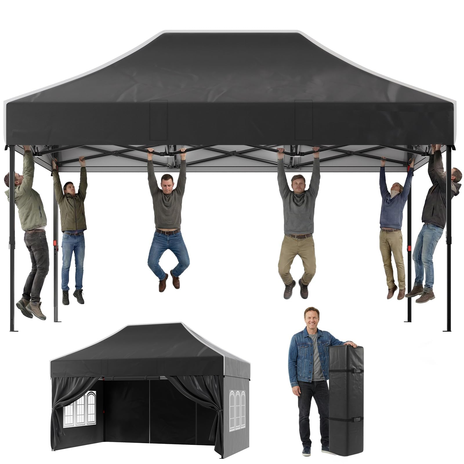 JUMMICO 3x4.5m Schwerlast-Faltpavillon für Extremes Wetter｜Spitzdach & 110g silberbeschichtetes Oxford｜Verstärkte Klettfixierung｜Mehr Stauraum & Stabilität