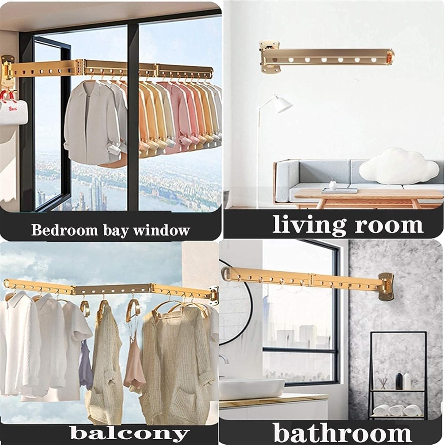 F Retractable Folding Clothes Drying Rack and Wall Mounted for Space Saver Hangers Metal Aluminum Wardrobe Organizer Hanging Solution Fashionable to P,3 Color Mode-Short