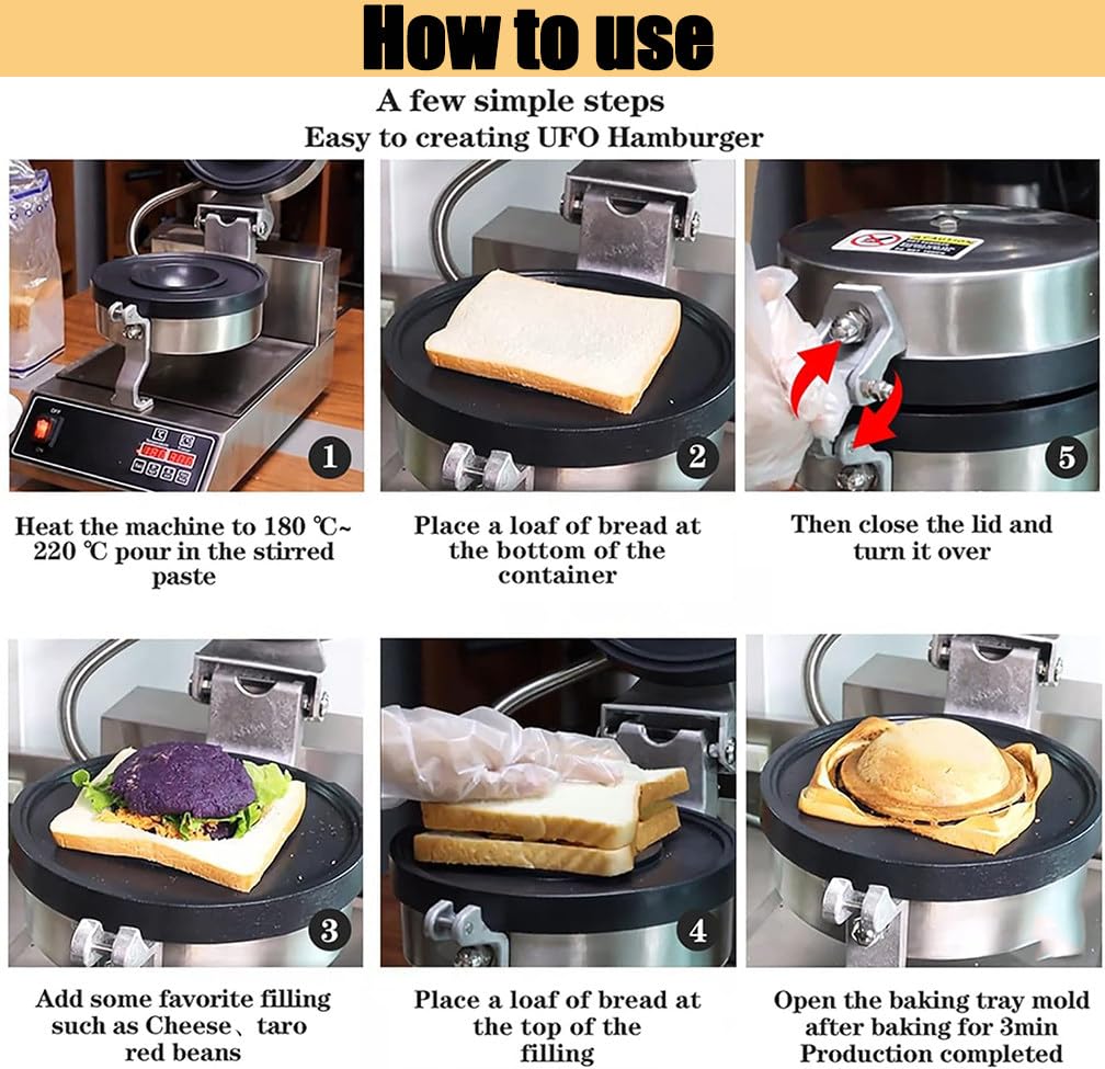 Prensa Comercial Antiadherente para panini y Hamburguesas, Control de Tiempo y Temperatura, máquina para Hacer Waffles de Huevo para el hogar, la Cocina y el Desayuno