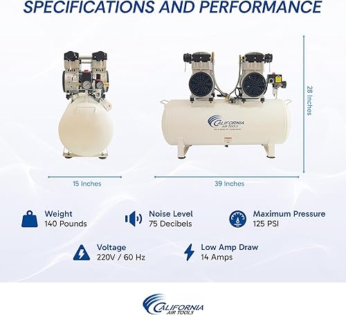 Miniatura 5 de California Air Tools 20040C - Compresor de aire de tanque de acero ultra silencioso y sin aceite, 4 hp 20 galones, color blanco
