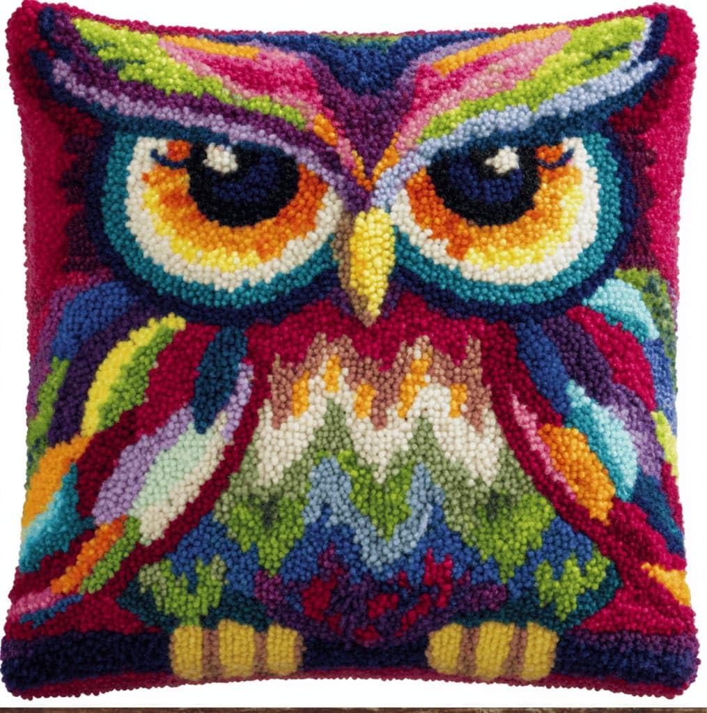 Kitquiver Latch Hook DIY Pillow Kit,Owl Handmade Cushion Cover 43X43Cm