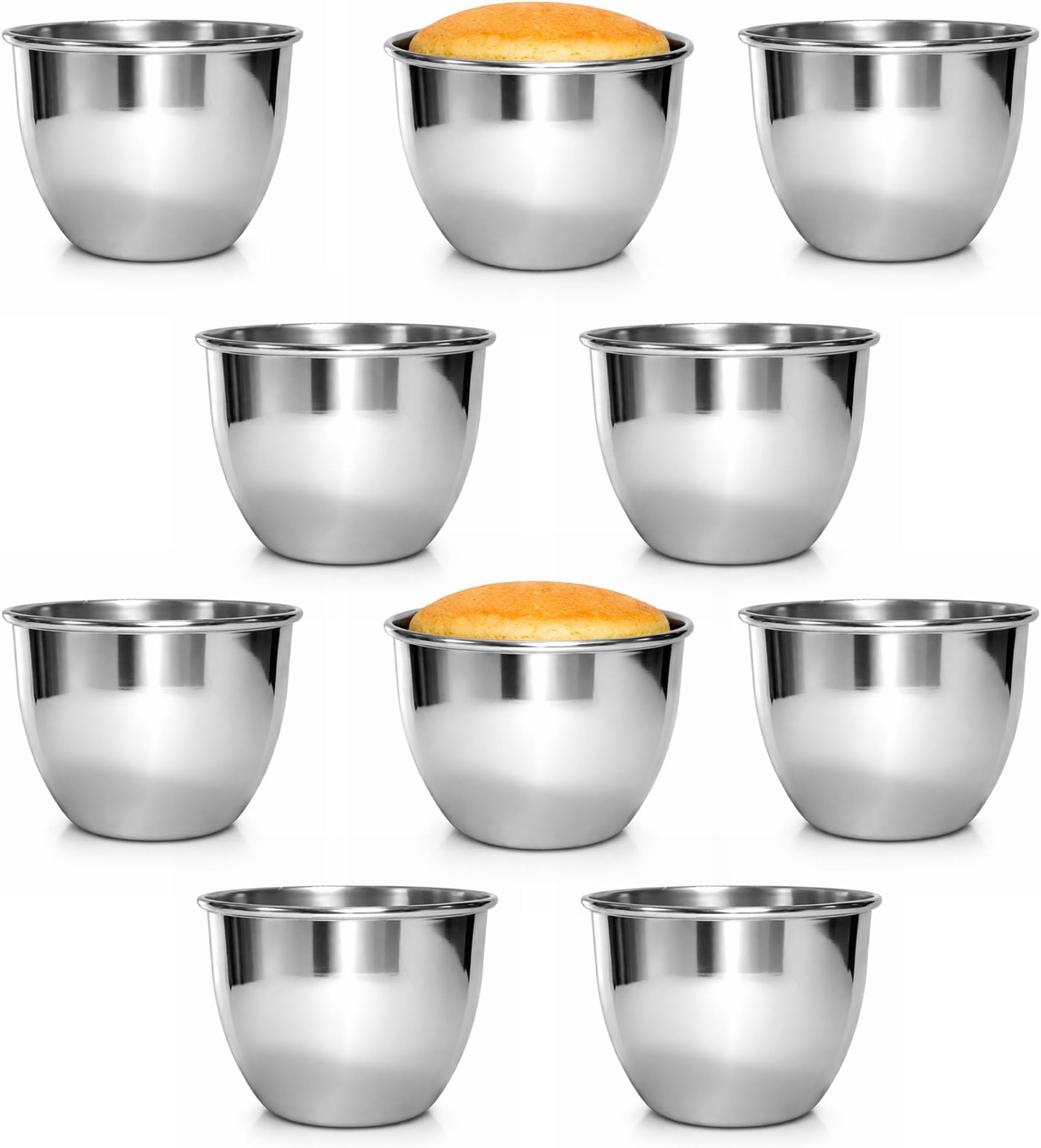 Chabrias Ltd 10 Pack Pudding Moulds, Mini Pudding Basins, Aluminium Baking Cups Nonstick Muffin Tin Dariole Moulds Egg Tart Mould Cups Cupcake Basins for Kitchen DIY Cooking (0.15L)