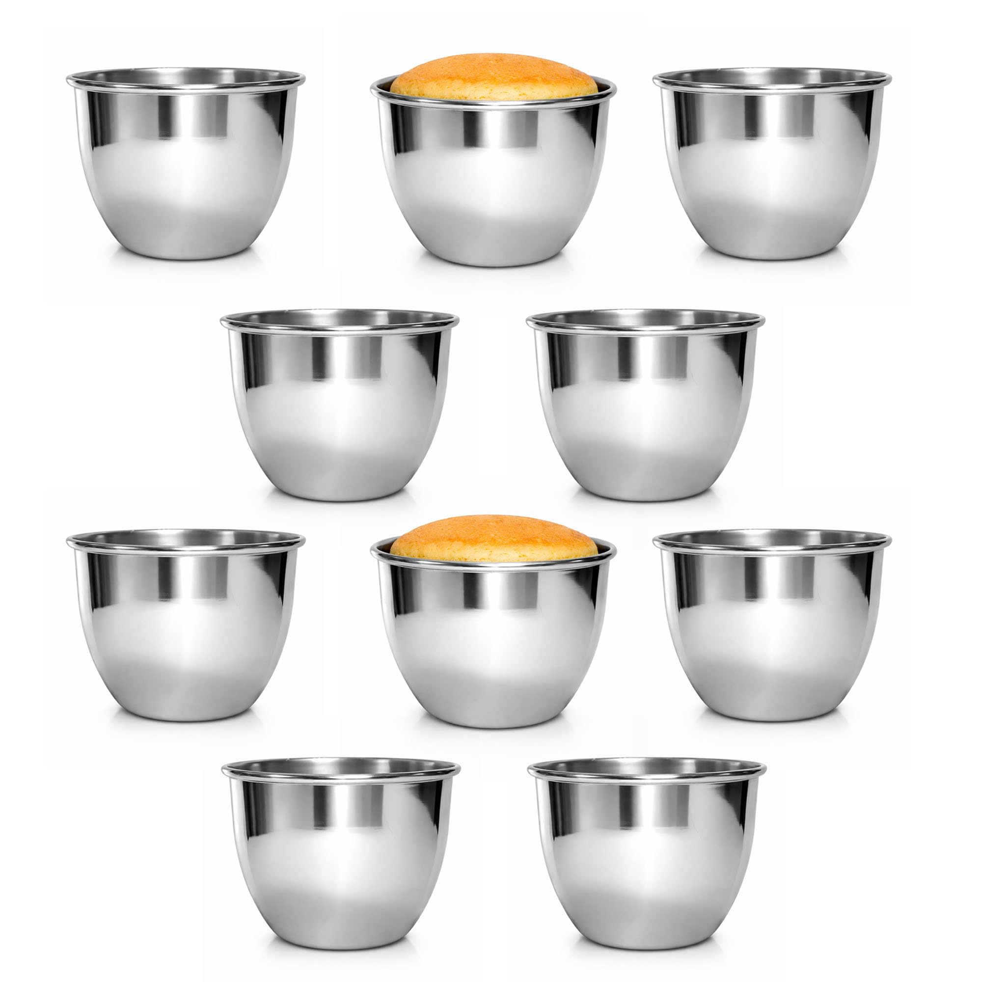 10 Pack Pudding Moulds, Mini Pudding Basins, Aluminium Baking Cups Nonstick Muffin Tin Dariole Moulds Egg Tart Mould Cups Cupcake Basins for Kitchen DIY Cooking (0.15L)