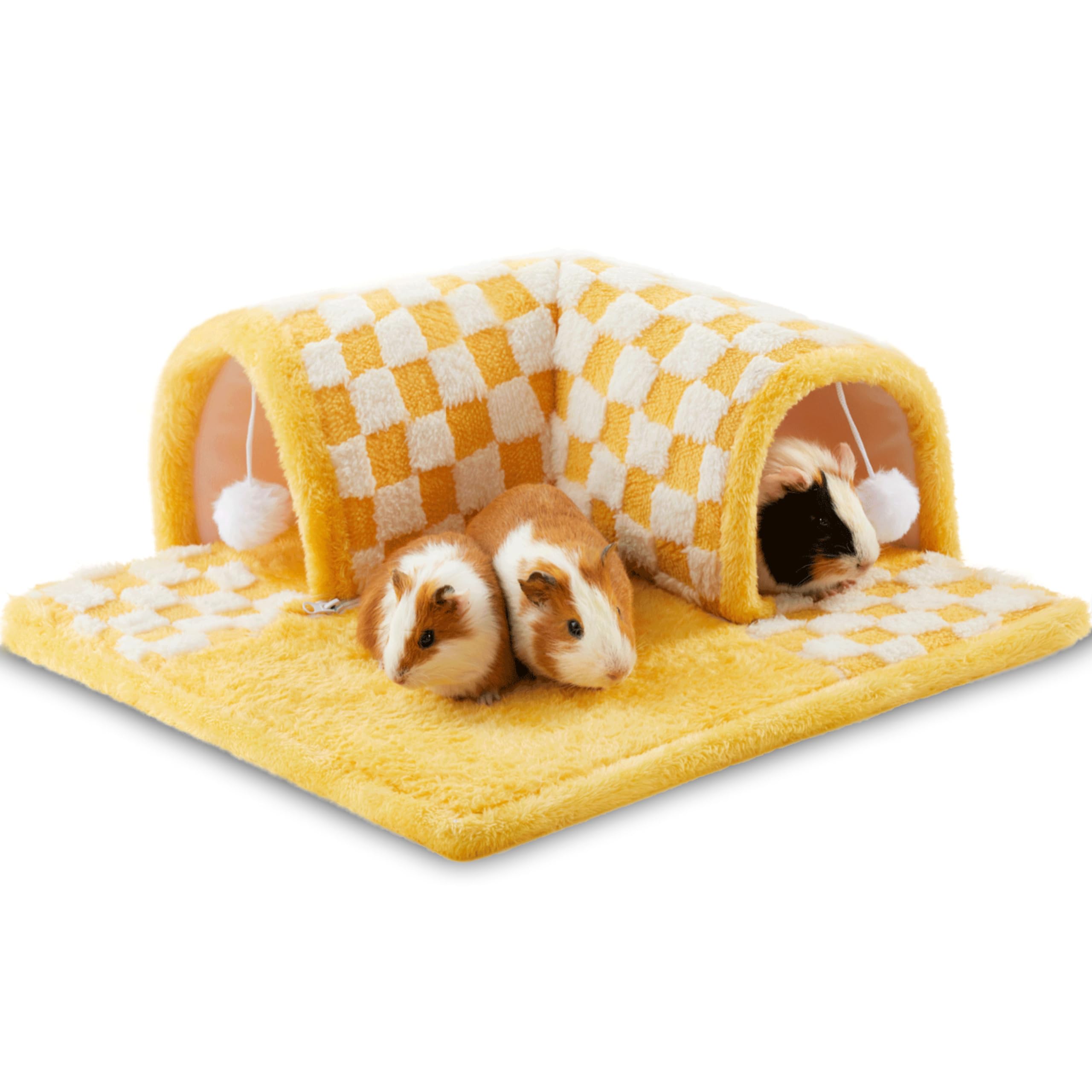 Guinea Pig Tunnel Bed Plush, Sturdy Guinea Pig Hideout Toy with Balls, Removable Guinea Pig Tunnels and Tubes Fleece, Soft Small Animals Hides for Cage for Hamster, Rat, Hedgehog, Chinchilla