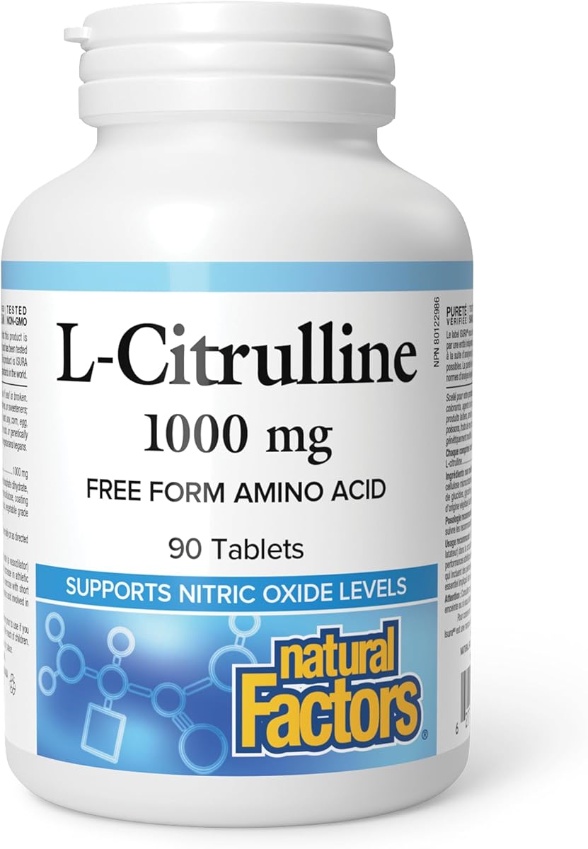 Natural Factors L-Citrulline 1000 mg, 90 Tablets, Free Form Amino Acid, Muscle Protein Synthesis, Increases Athletic Performance, Vegan, Gluten-Free, Non-GMO, Proudly Canadian