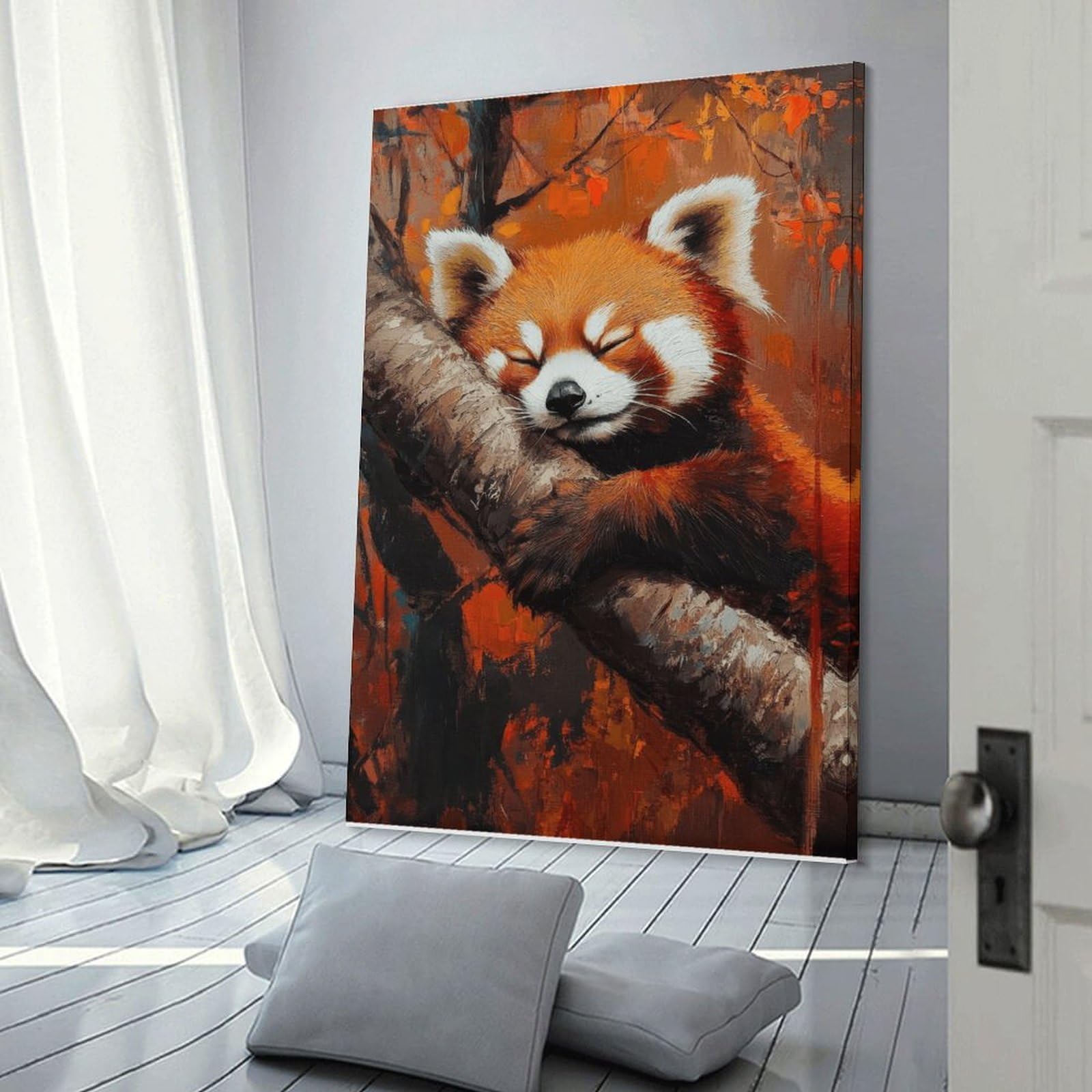 Junmoney Frame-Style-12 Sleepy Red Panda Art Print Home Decor Wall Art 08X12inch(20X30cm), For Bedroom, Guest Room Or Reading Nook, Decorative Wall Art For Cosy Rooms