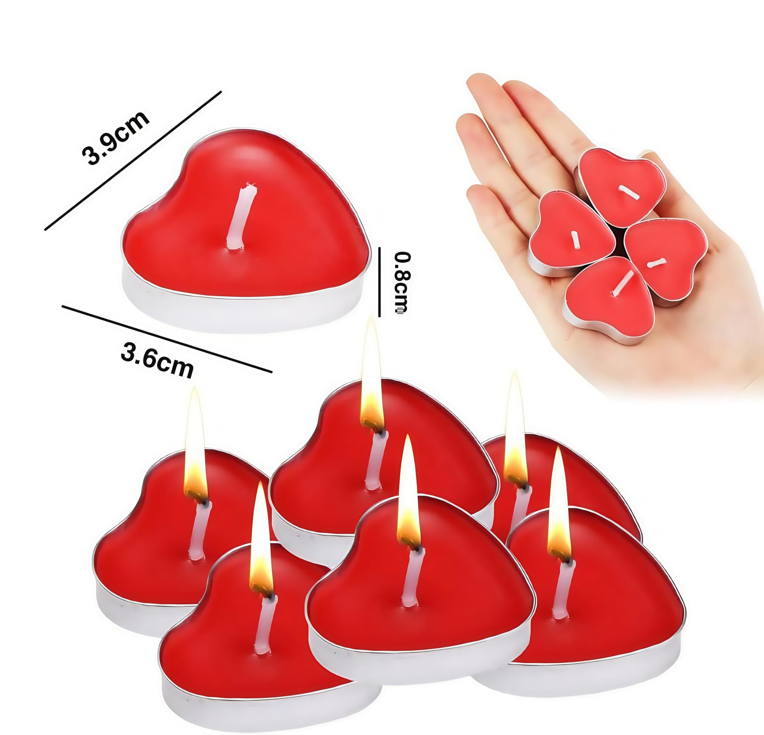 Flycppo 50 Love Heart Candles,Red Heart Shaped Tea Lights Romantic,Smoke Free Valentines Day Candles for Dinners,Home,Wedding,Party,Christmas(Red) - Image 2