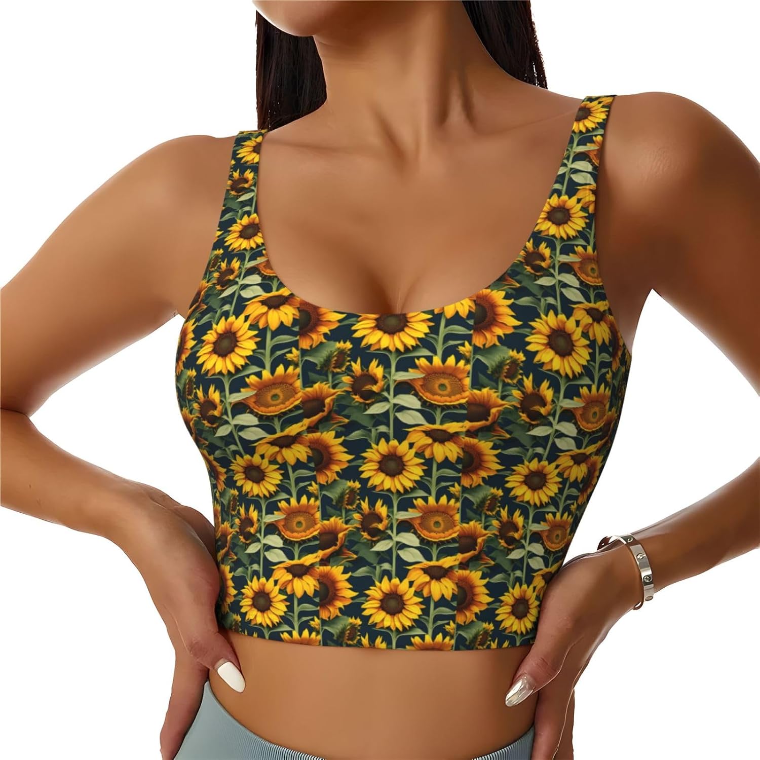 Wild Flower Sunflower Print Women's Sports Vest Breathable for Yoga Running Gym Athletic Casual Sleeveless Top