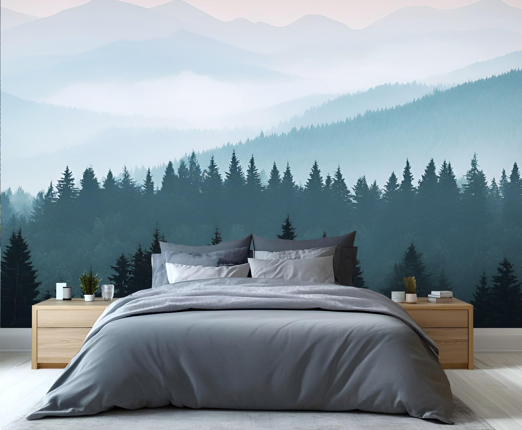 YXQAIED Misty Forest Wallpaper, Natural Mountain Bedroom Wallpaper, Woodland Landscapes 3D Wall Murals for Living Room, Home Decor & Not Self-Adhesive Wallpaper