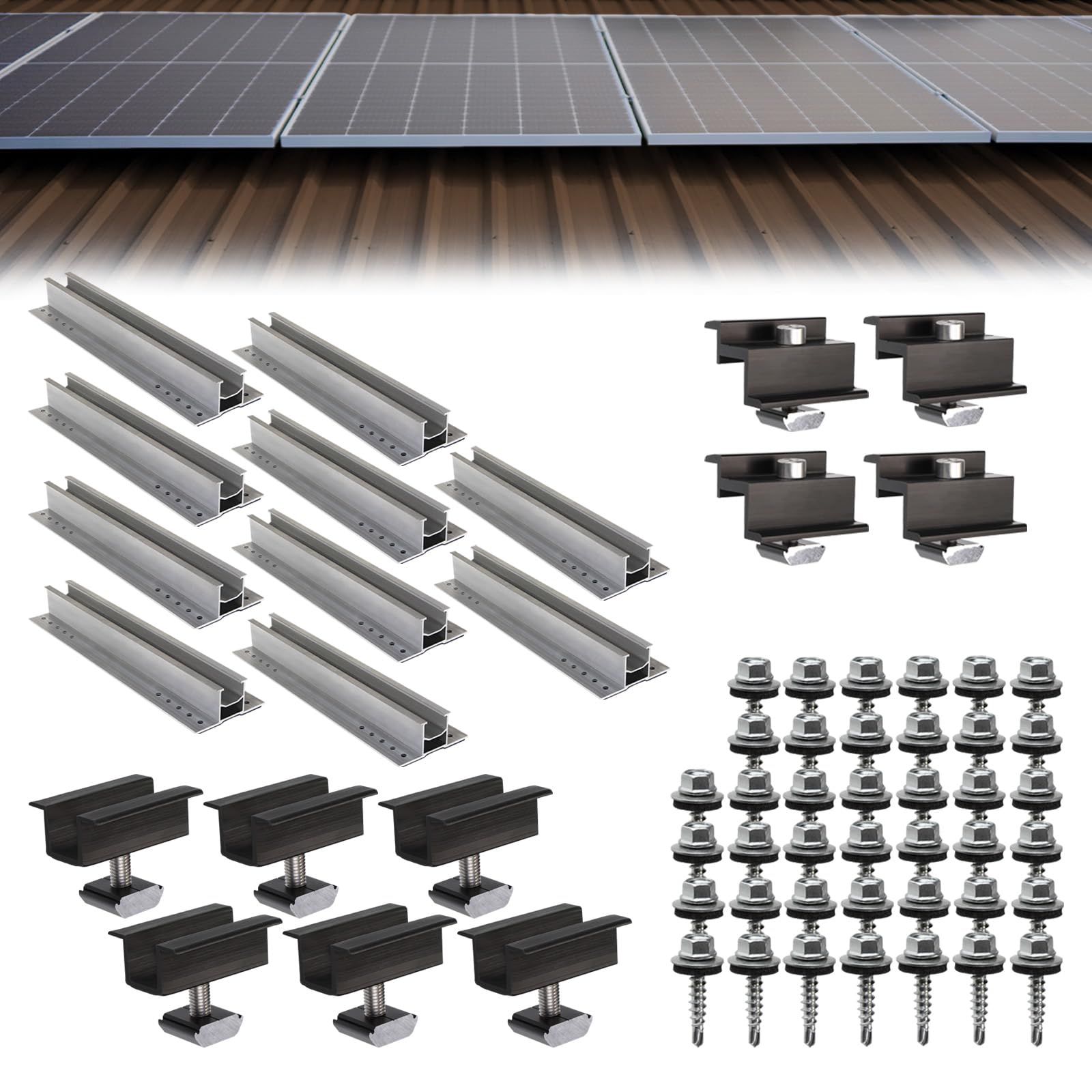 Photovoltaik Trapezblechdach Montageset für 4 Module | Privatkunden Steuersatz 0% | Befestigung Trapezblech Solarmodul Halterung PV Montagesystem Aluminium, Modulanordnung:Horizontal