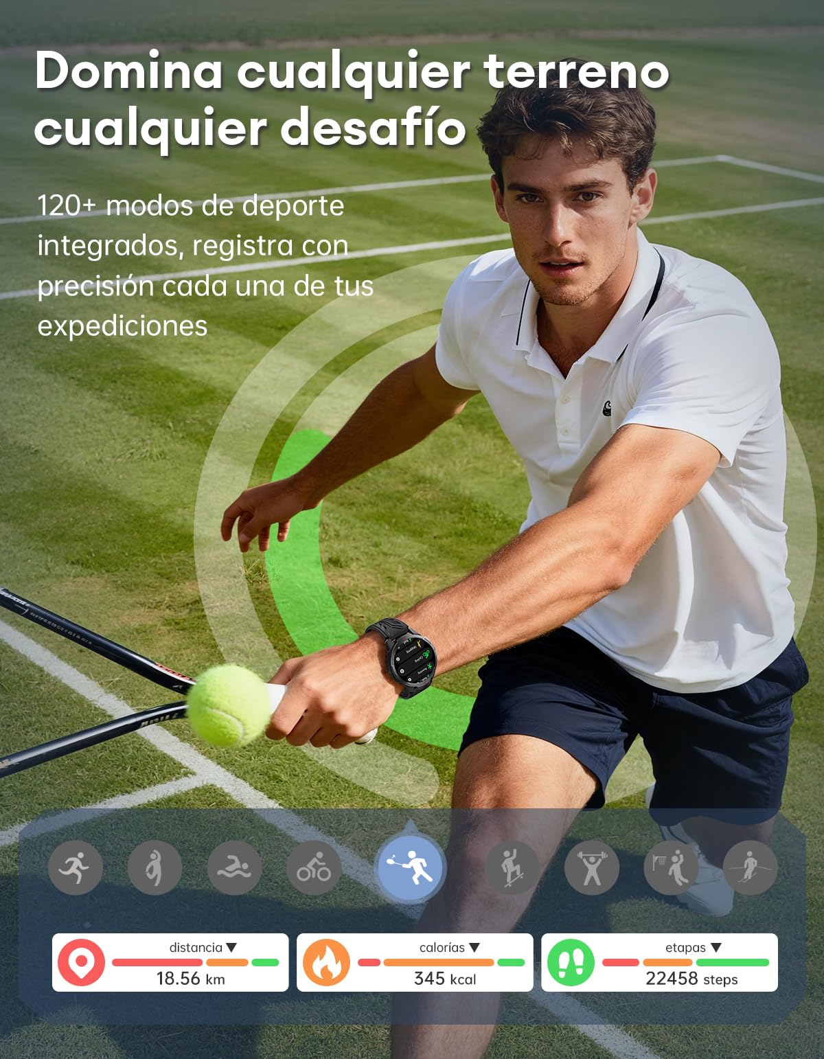 Reloj Inteligente Hombre - Batería de 1100mAh/30 Días, 1,7'' Smartwatch Militar con Linterna/Brújula/3ATM Impermeable/Pulsómetro/SpO2/Sueño para Android iOS, Negro