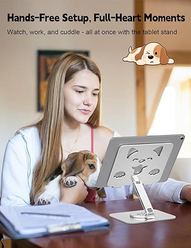 Miniatura 6 de Soporte para tableta para iPad con base giratoria de 360 - Soporte ajustable de aluminio para tablet para escritorio, lindo soporte de diseño de