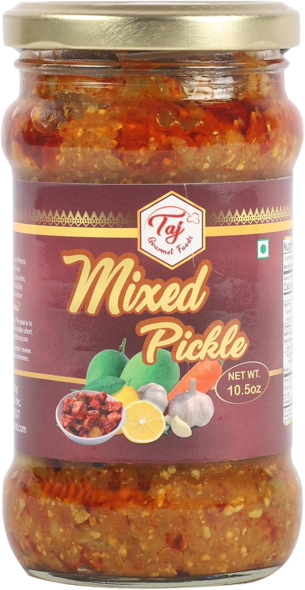 TAJ Gourmet Foods Mixed Pickle, (Mix Achar), 300g (10.5oz)
