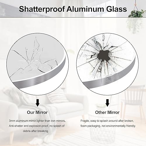 Miniatura 3 de Heymirro Espejo redondo grande de 36 pulgadas, espejos circulares negros con marco mate de aleación de aluminio, espejo de pared para baño,