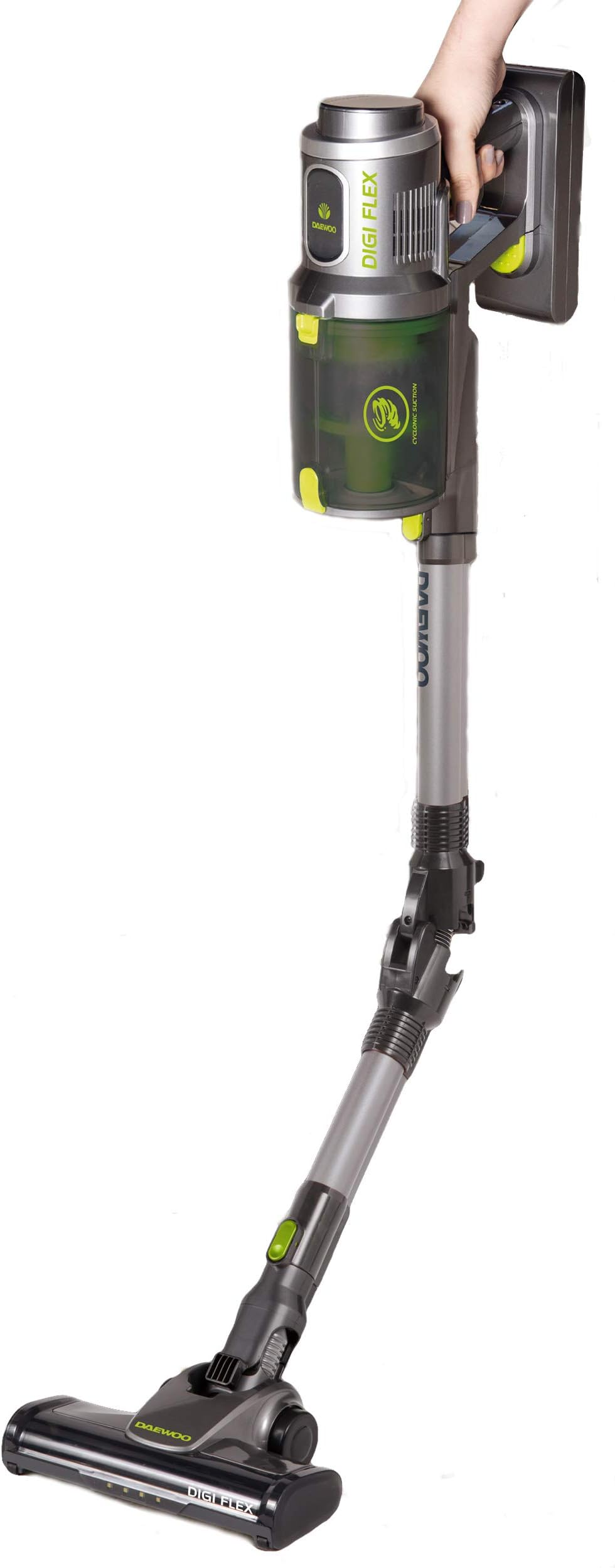 DaewooCyclone Digi-Flex |Handheld Vacuum Cleaner | Bagless 0.8L Dust Tank |3 Power Settings| 40 Min Run Time| Wall Hanging Storage & Charging Doc | Includes additional Tools|Digital Display