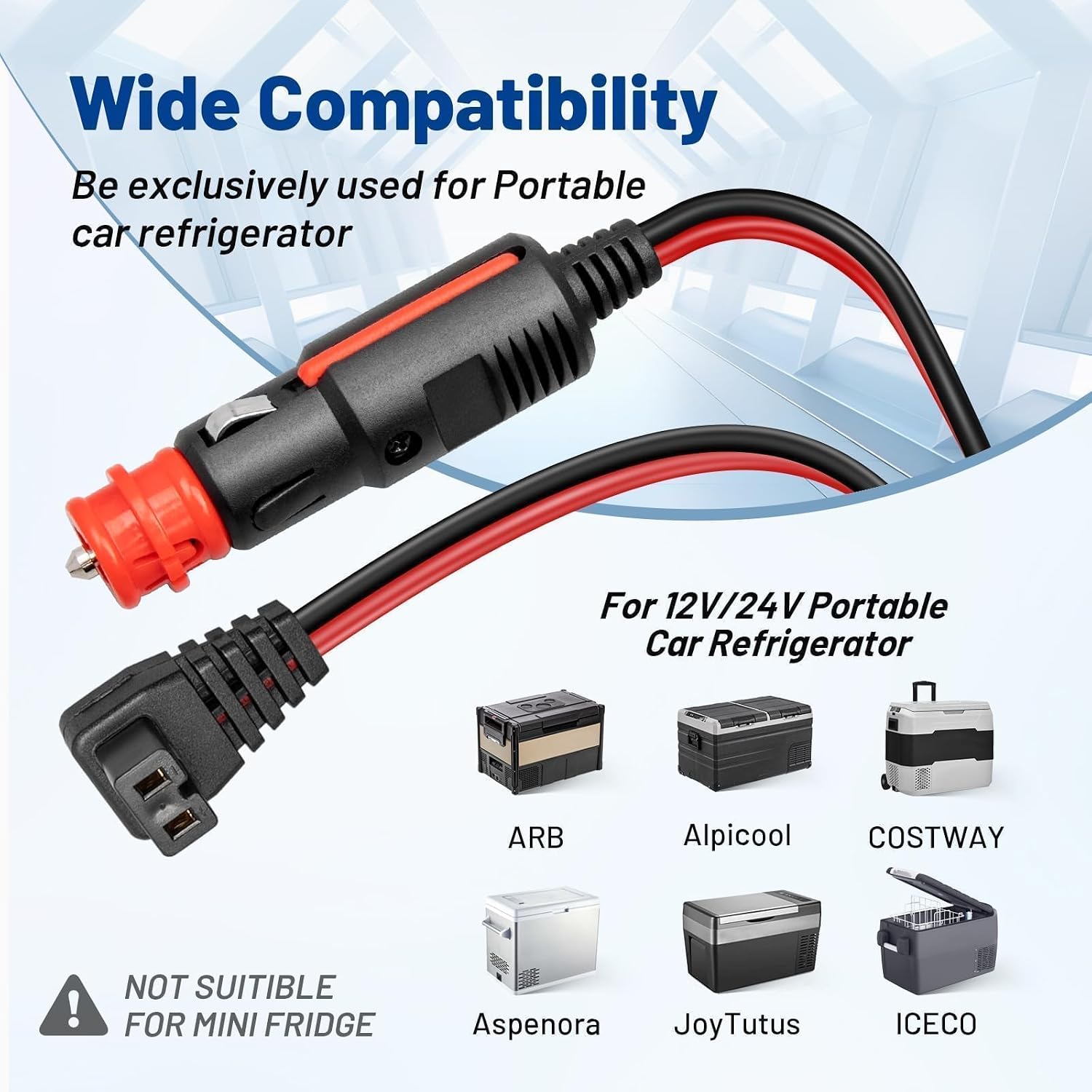 Anina DC 12V/24V Car Refrigerator Freezer Power Cord Cable 10 FT for Fridge Freezers for Alpicool, COSTWAY, ARB, ICECO, Setpower, Aspenora, JoyTutus 12 Volt Portable Compressor Cooler Power Adapter