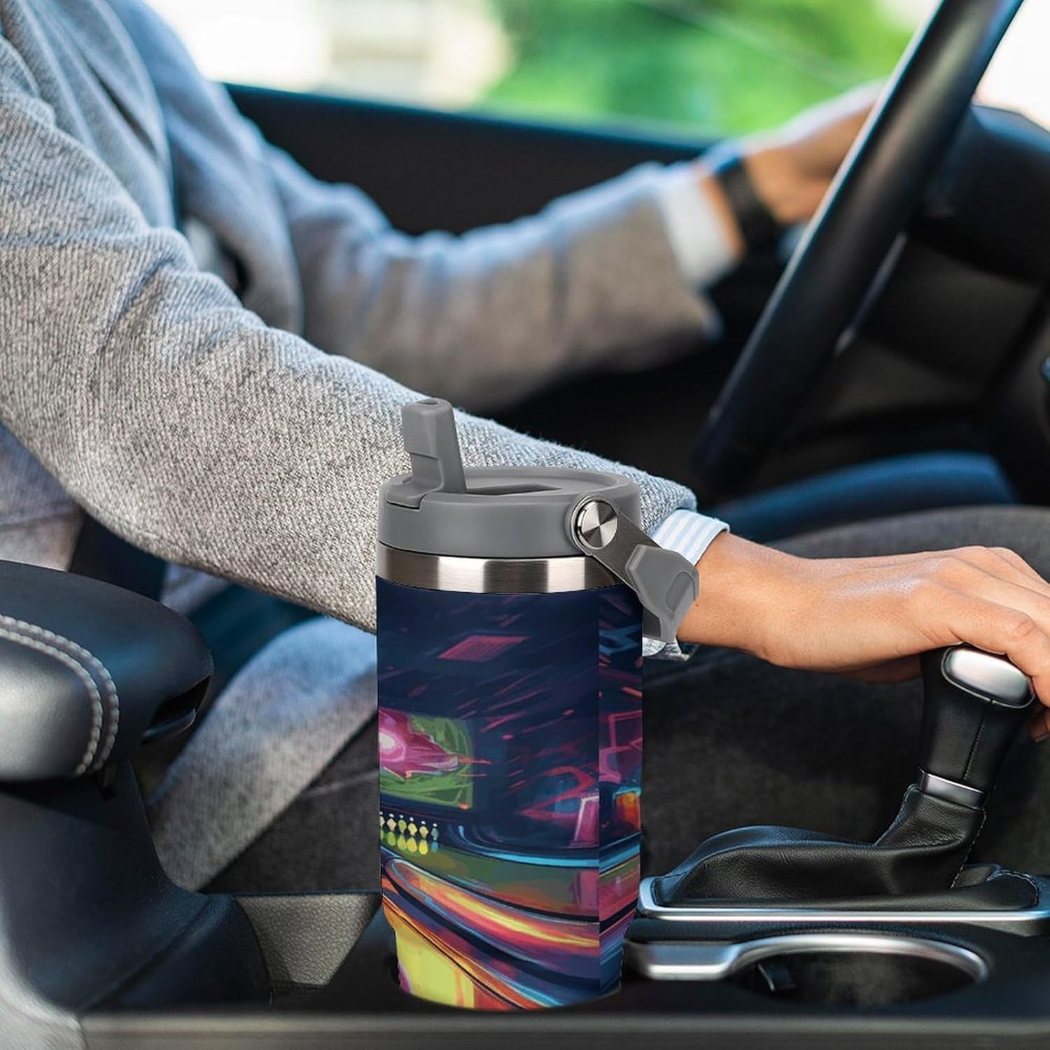 Bowling Balls Water Bottle 30 Oz Fits Car Cup Holder,Insulated Coffee Mug Large Capacity Car Cups,Stainless Steel Double Wall Sport Bottle for Travel Sports Gym