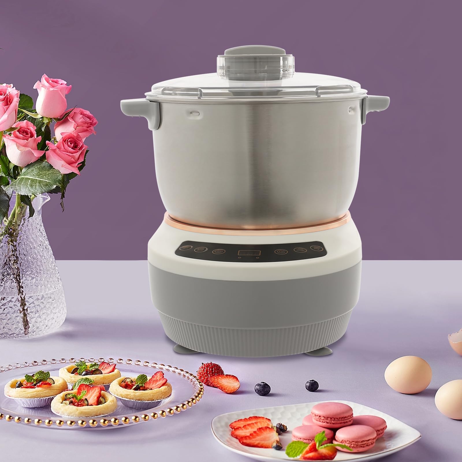 Vollautomatische Teigmaschine Edelstahl Pizzateig Maschine | 7L 250W Haushalts-Knetmaschine mit 45 ℃ Konstante Temperatur Fermentfunktion, Küchenmaschine zur Herstellung von Brot, Nudeln