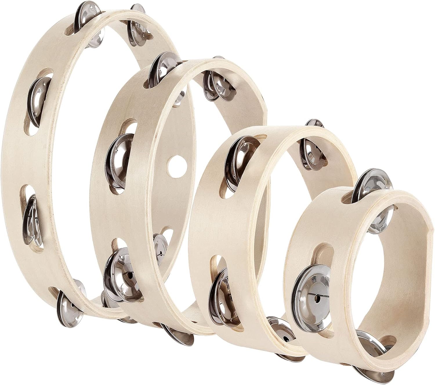 4 PCS Wood Tambourines for Adults Hand Held Wooden