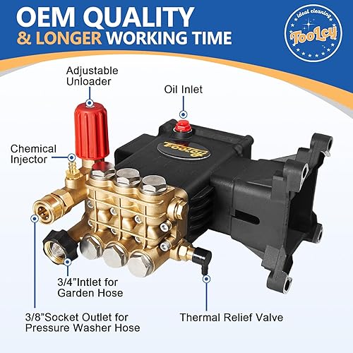 Miniatura 4 de TOOLCY Bomba de lavado a presión 3600-4000 PSI Max, bomba de repuesto 4 GPM, émbolo triplex, bomba de lavado de gas horizontal de 1 pulgada con