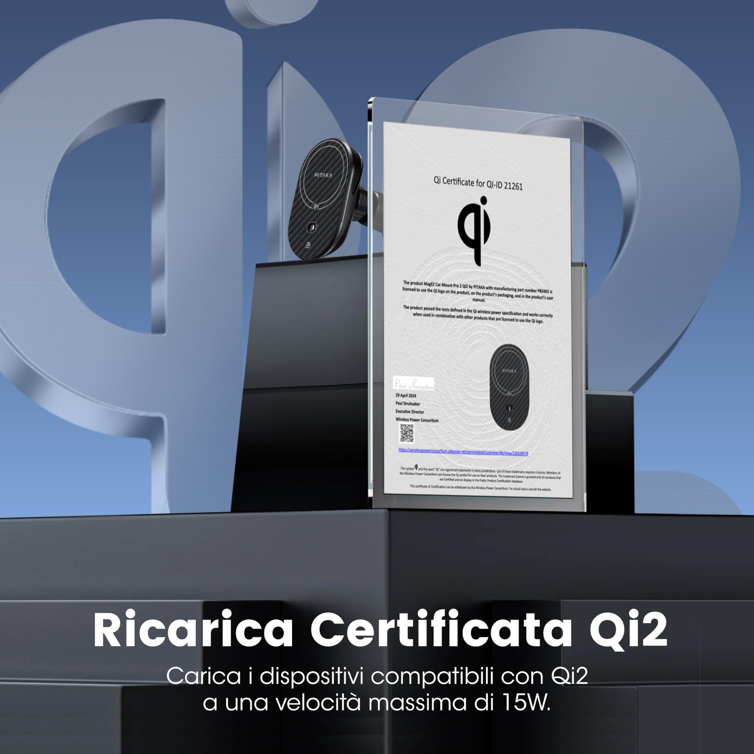 pitaka Qi2 Supporto Magnetico per Telefono da Auto con Funzione di Ricarica 15W Caricabatterie da Auto Ruotabile a 360° Caricabatterie Wireless [MagEZ Car Mount Pro 2] Pinza a Doppio Gancio