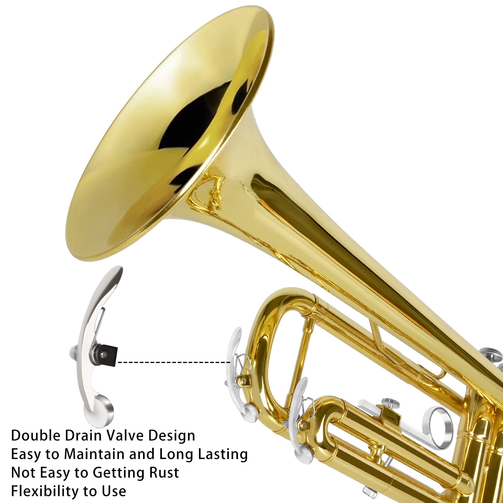 Trompete aus Messing für Anfänger, Standard-Trompete für Studenten, Blasinstrumente, Trompete mit Tasche, Handschuhen, Mundstück 7C und Reinigungsset (Gold)