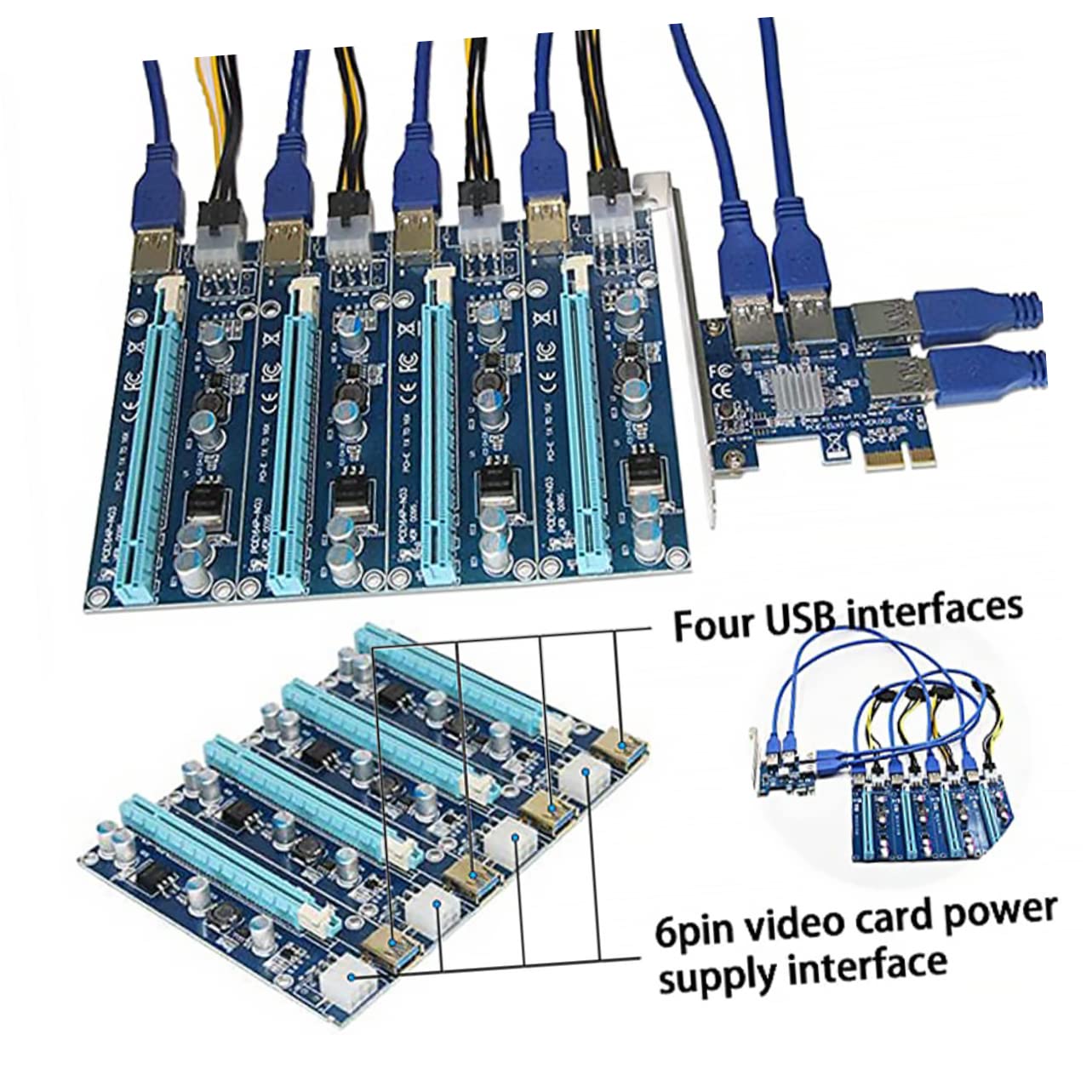 Housoutil Pci-e to Ports USB Extension Card Plated for Enhanced Power Supply Easy Pci-e Interface Connection Stable Graphics Card Support for Desktops