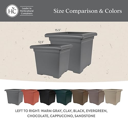 Miniatura 7 de The HC Companies Maceta cuadrada Accent con drenaje  Macetas clásicas para plantas de exterior y plantas de interior  Maceta cuadrada ligera y
