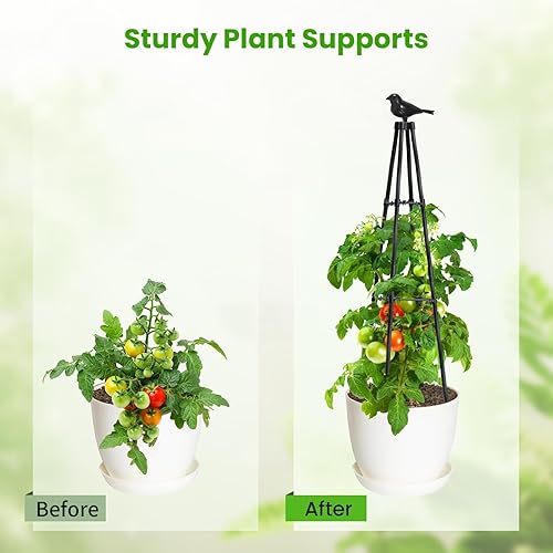 Miniatura 5 de OTOSUNNY Enrejado para plantas trepadoras, 4 pies de alto, 4 estacas con 3 soportes de 3 niveles, enrejado de jardín de rosas de metal para plantas