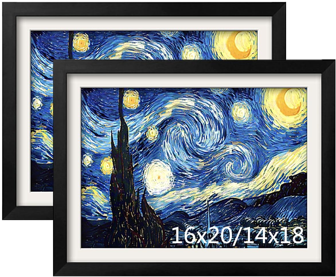 NIHO-JIUMA Wood Photo Frame, Suitable for 16 X 20 in / 40 X 50 cm Diamond art or Oil Paintings Photos, Pine Wood Picture Frames & Plexiglass (2-piece set, Black)