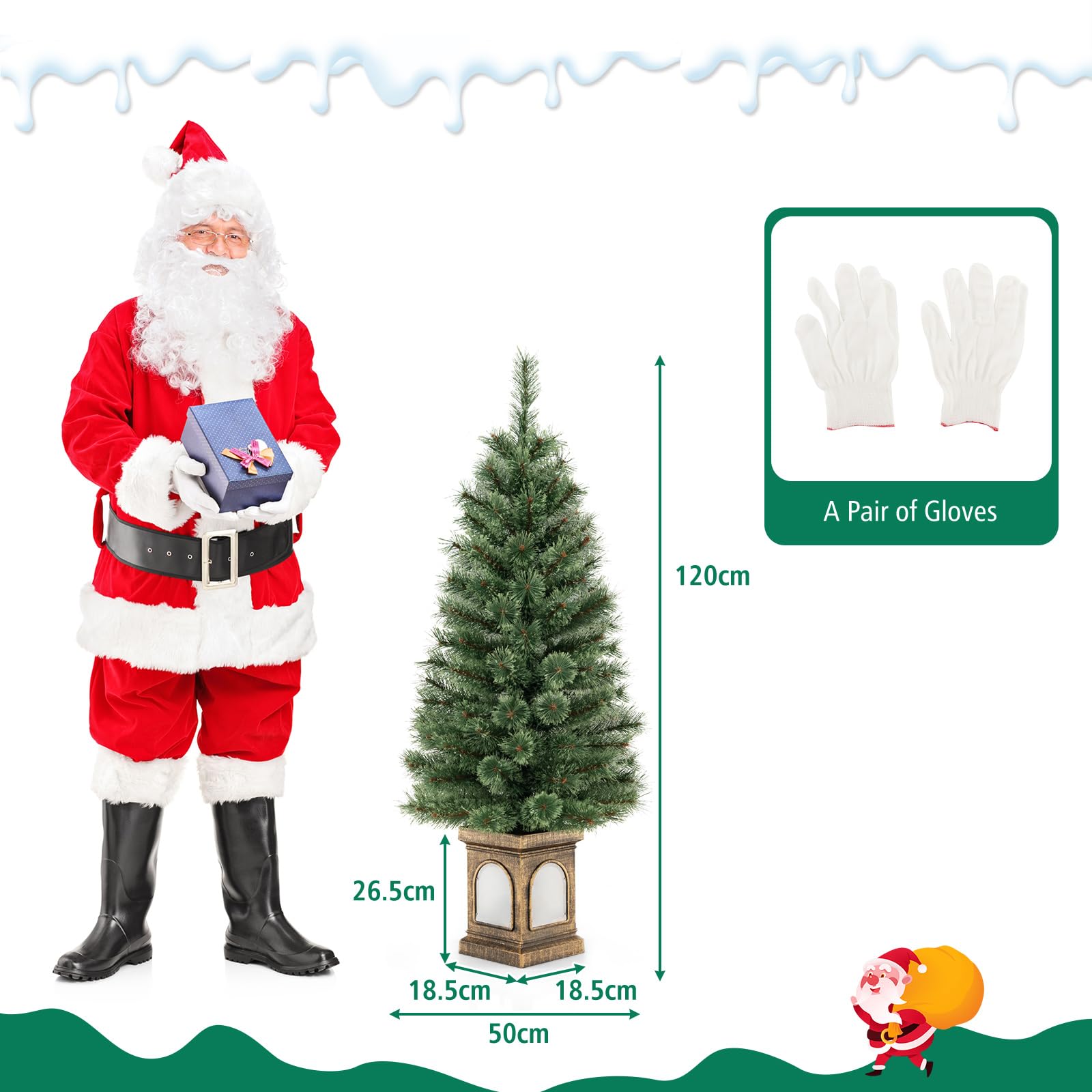 KOMFOTTEU 120 cm künstlicher Weihnachtsbaum, Christbaum mit 3 Transformationsmodi & 100 LED-Leuchten, Tannenbaum klein mit Zementbasis, Christbaum Weihnachtsdekoration für Büro, Geschäfte, Zuhause