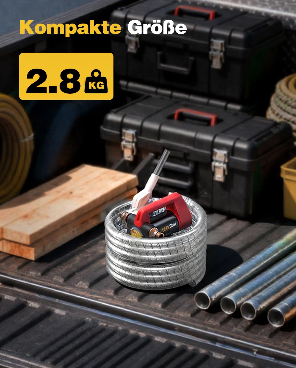 TaskStar Elektrische Dieselpumpe 12V: 50 L/min Tragbare Kraftstoffpumpe mit Zapfpistole, Filter & Schläuchen für Diesel, Biodiesel, Kerosin, Heizöl – Heizölpumpe Für Haus, Bauernhof & Baustelle