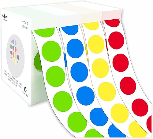 PARLAIM 4 rollos de 4000 calcomanías redondas de 34 pulgadas con código de color, 4 colores de estilo colorido para el hogar, la oficina, el aula