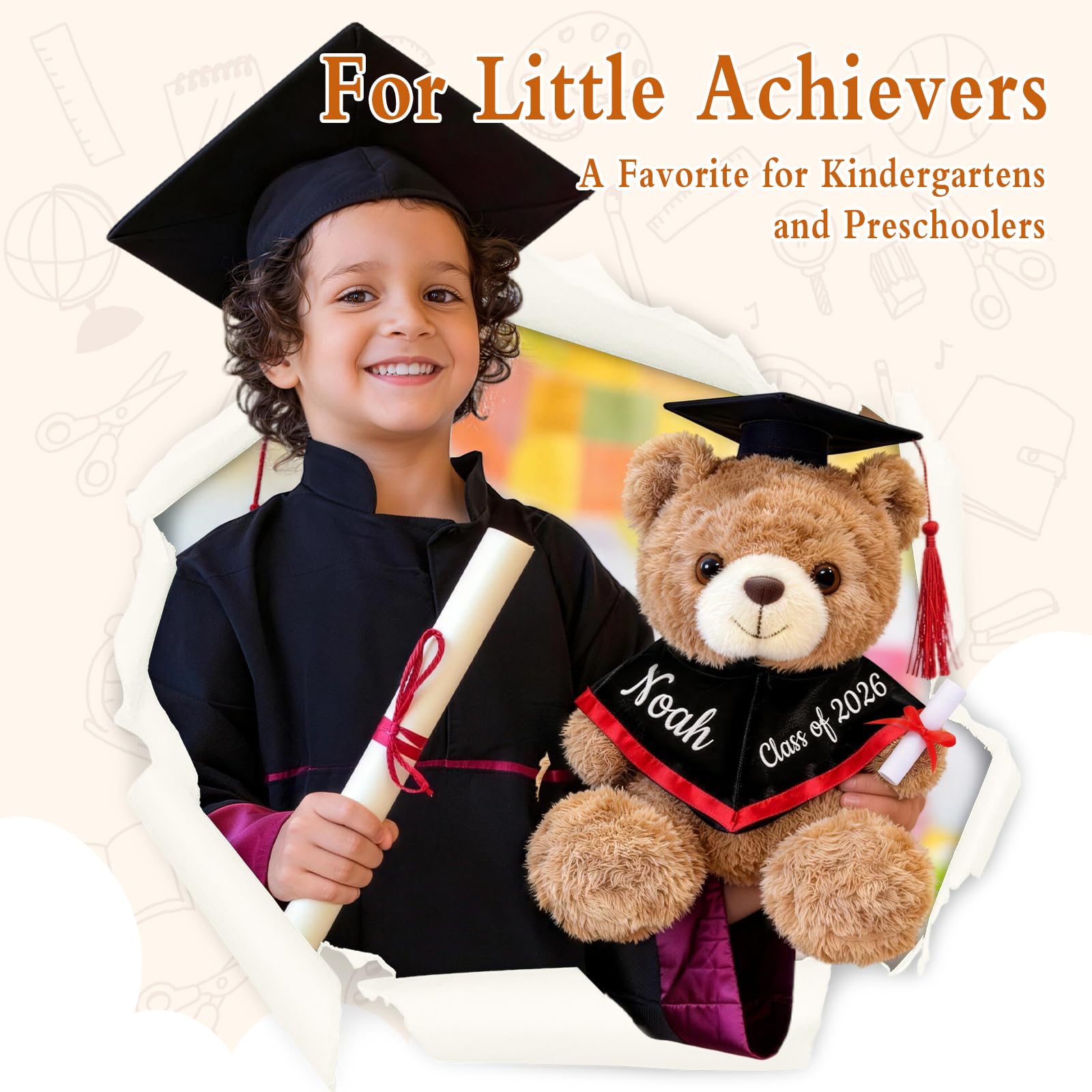 Personalized Graduation Teddy Bear Gift 2026, Custom Name Graduation Bear with Grad Cap Gown and Hand Letter, Cute Teddy Bears Stuffed Animal for College High and All Ages School Graduates 10 Inch — view 7