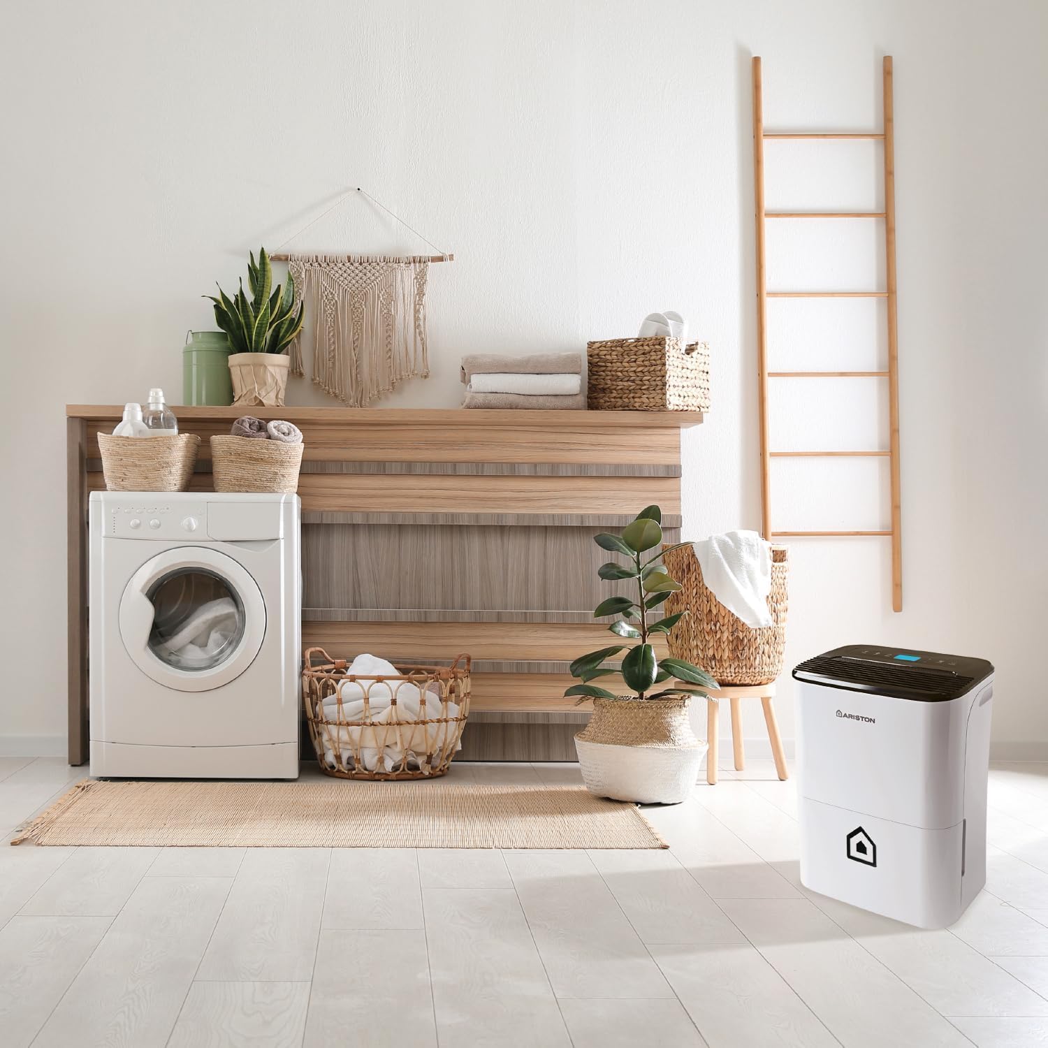 Ariston Deos 21S Net WiFi - Déshumidificateur Portable Haut de gamme 21L - Contrôle Électronique du niveau d’Humidité - Fonction Buanderie, Silencieux, pour des pièces allant jusqu'à 52 m²