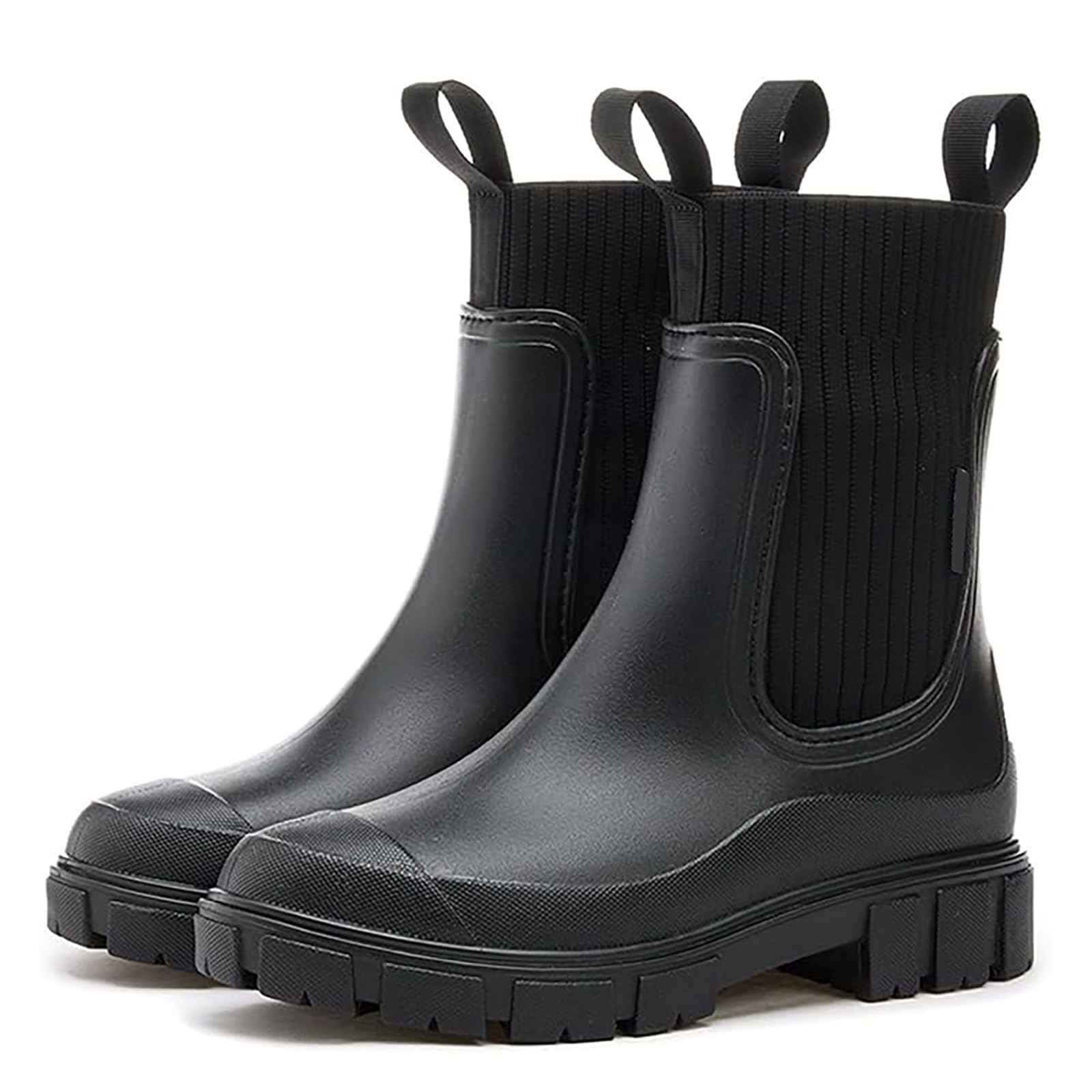 Generisch Botines de media altura para mujer, color negro, ligeros, para camping, pesca, color liso, media bota, viajes, botas de goma