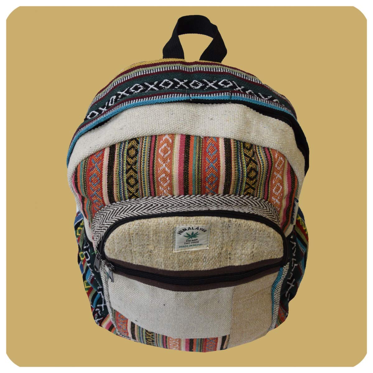 Simandra Ethno Hanf Zaino realizzato a mano in Nepal con molti scomparti, multicolore, 45 x 30 x 10cm