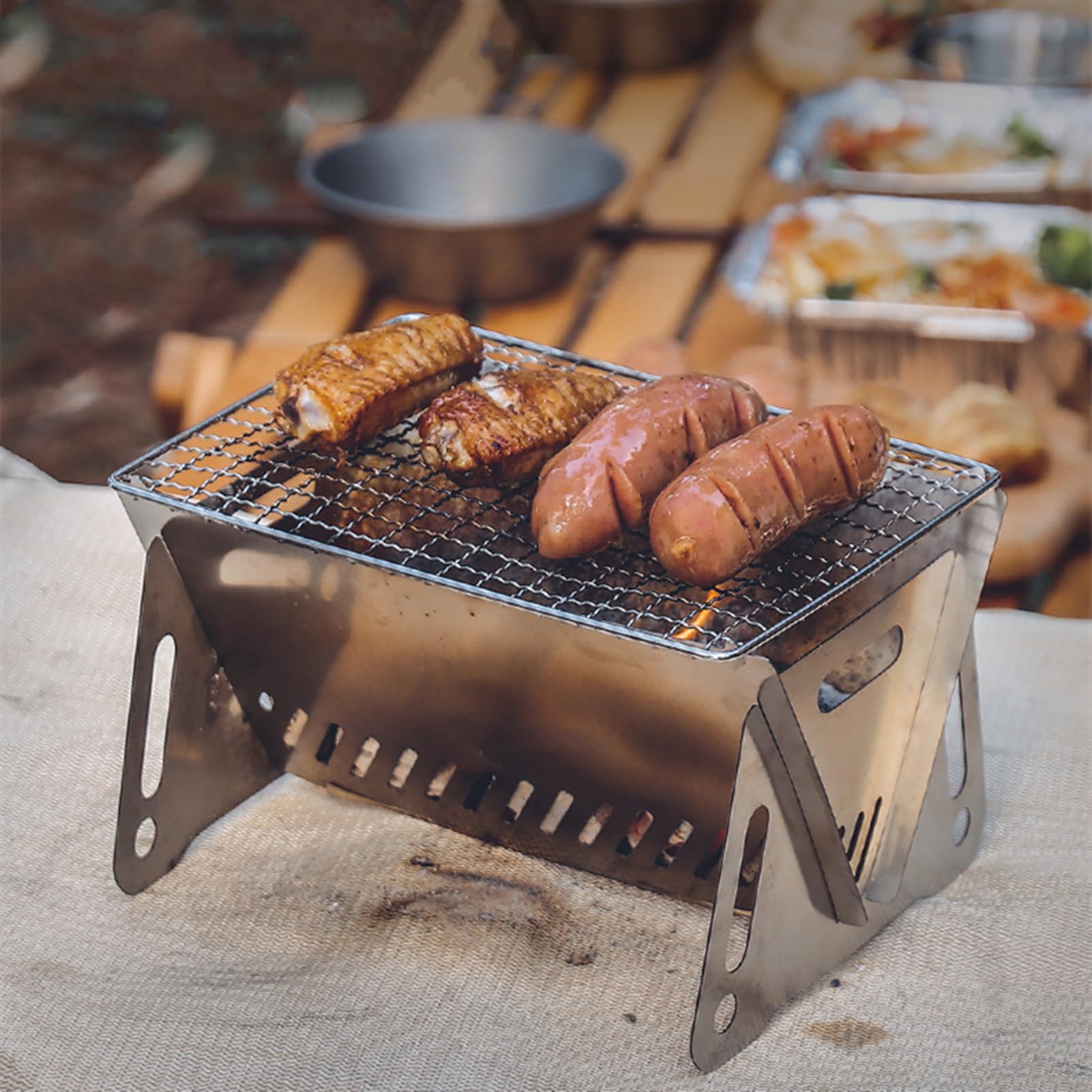 Chchmu Tragbarer Edelstahl-Holzkohlegrill für Camping, Picknicks, Hinterhof-Grills Garten