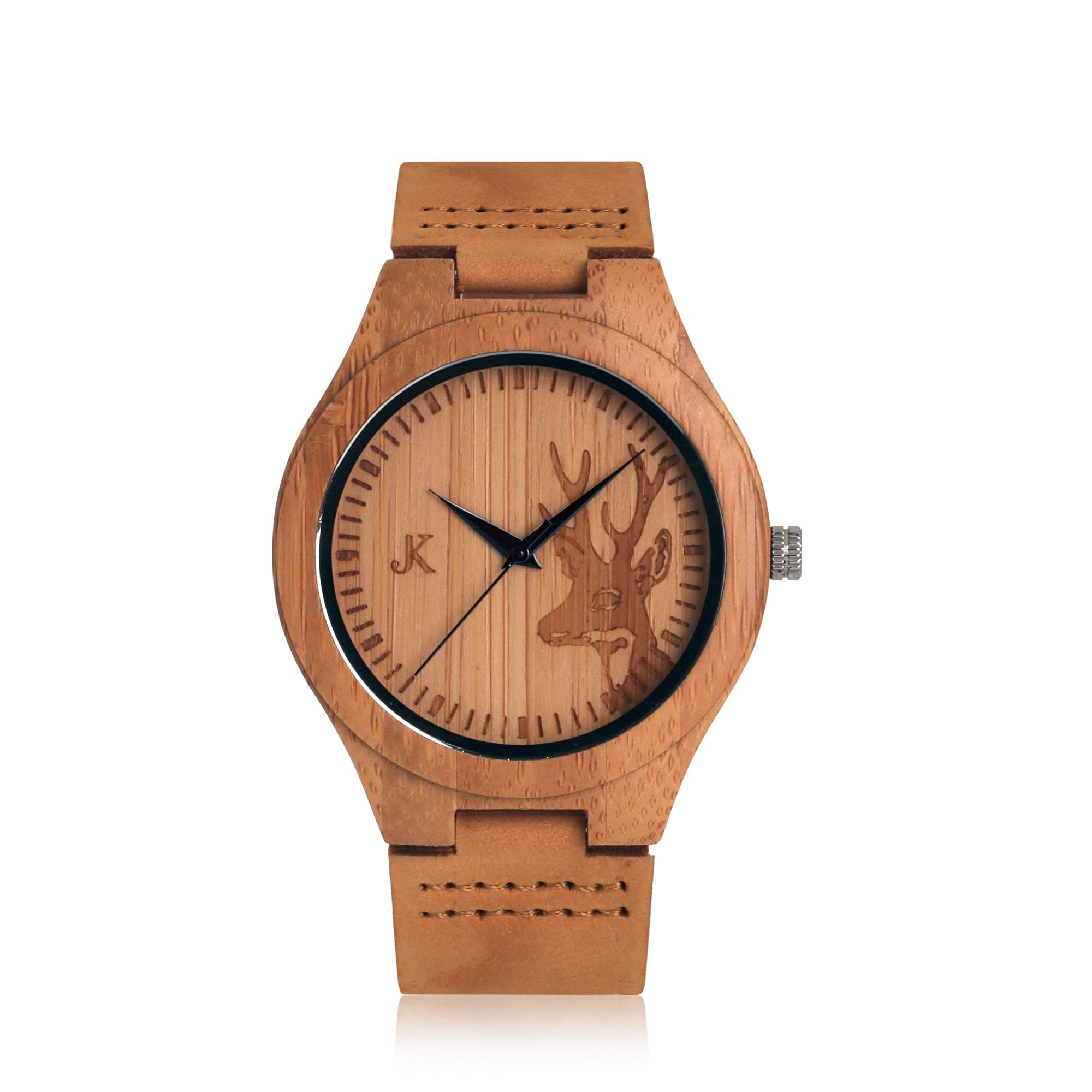 Kim Johanson Rewild - Orologio da polso da uomo, in legno di bambù, colore marrone, con vera pelle, realizzato a mano, analogico, al quarzo, con confezione regalo inclusa