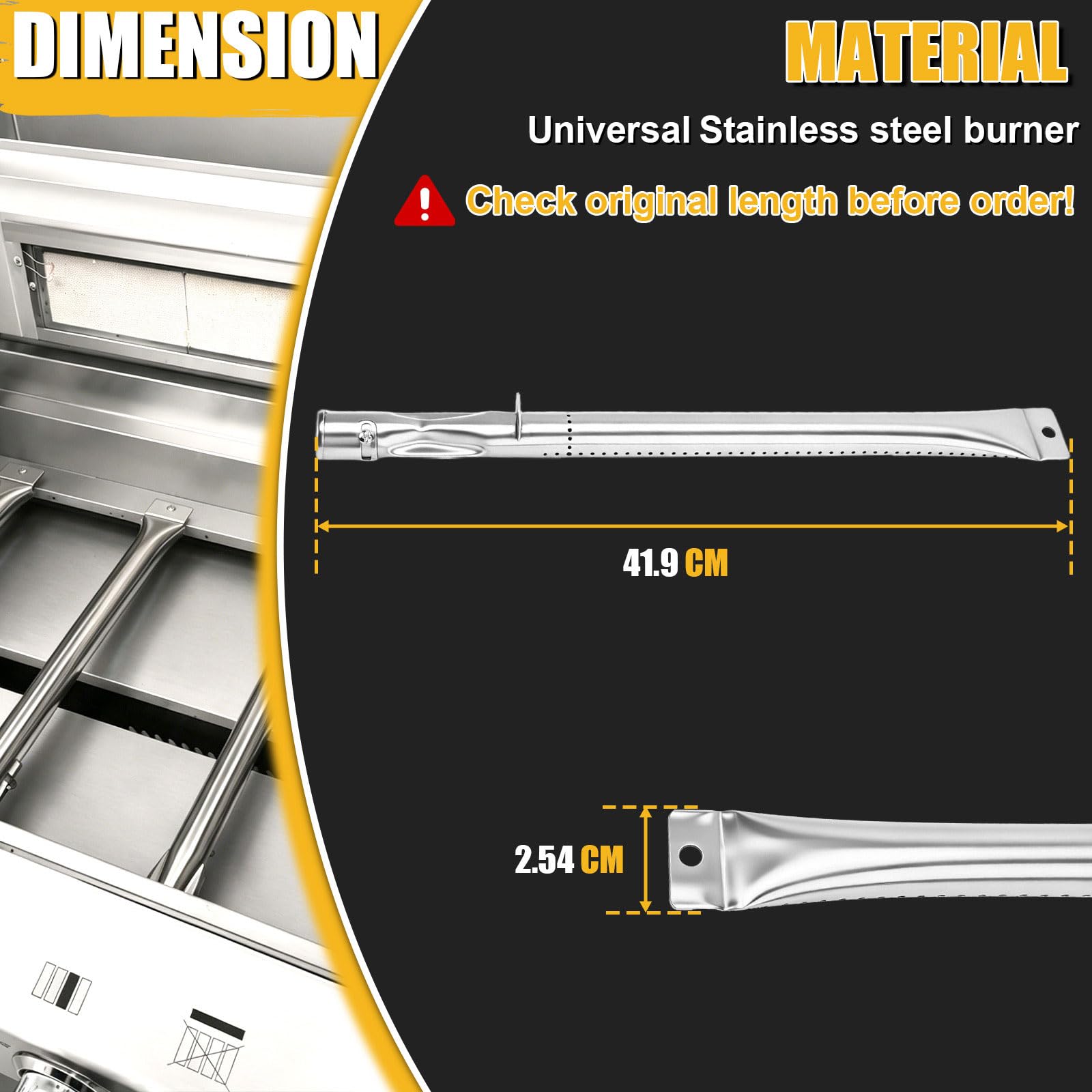 GFTIME Edelstahl Brenner 42 CM Set für BBQ Grillware, Broilmate, Charmglow, Tepro, Master Forge, Flame Rohrbrenner, Gasgrill Ersatzbrenner, Ersatzteile Brennerrohr, Heckbrenner, Verteiler