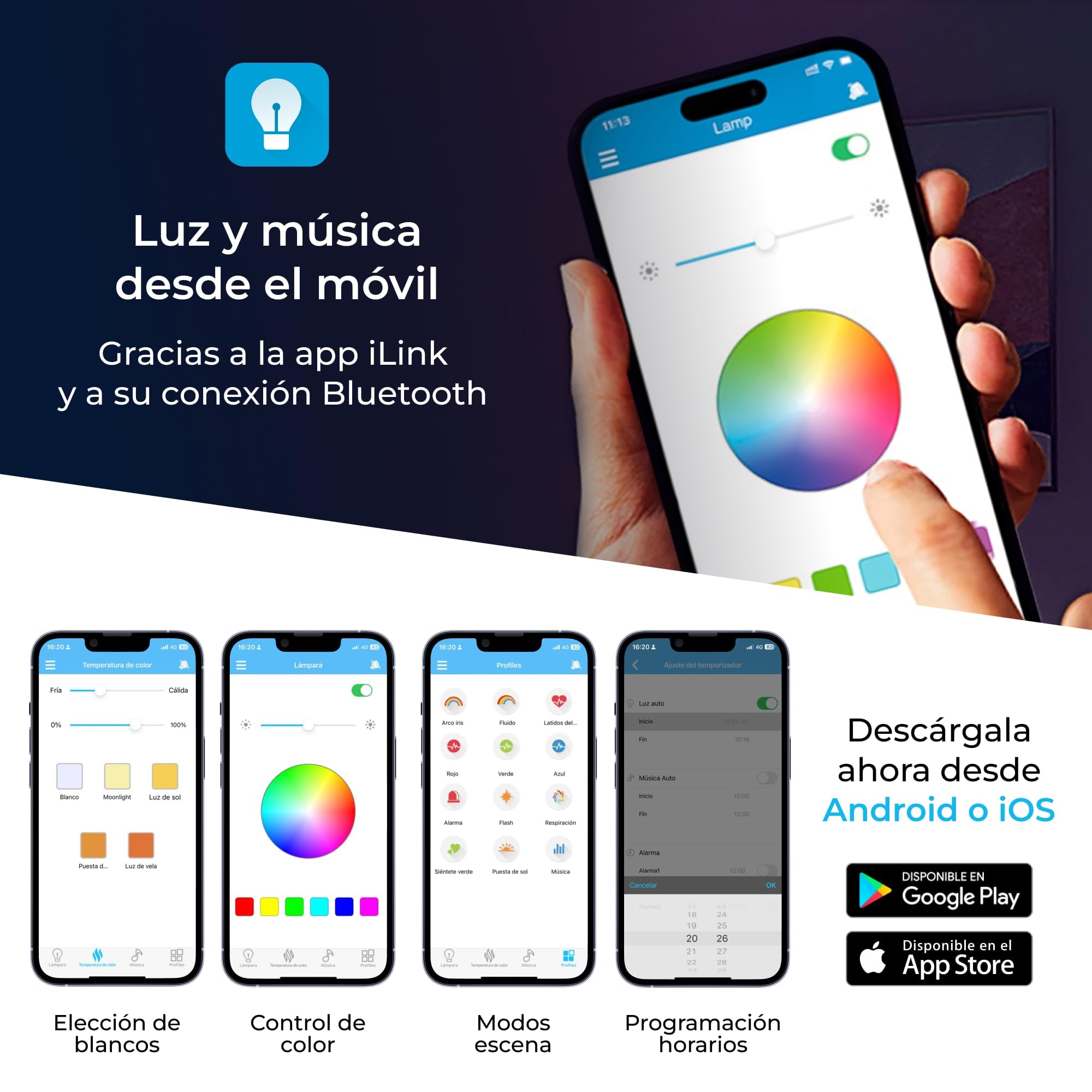 KSIX Glory Plafón Led Inteligente Techo con Altavoz, Color regulable RGB, 6200 lm, Ø47cm, Luz Controlable con Mando a Distancia y App, para Cocina Dormitorio o Infantil, Resiste polvo y salpicaduras